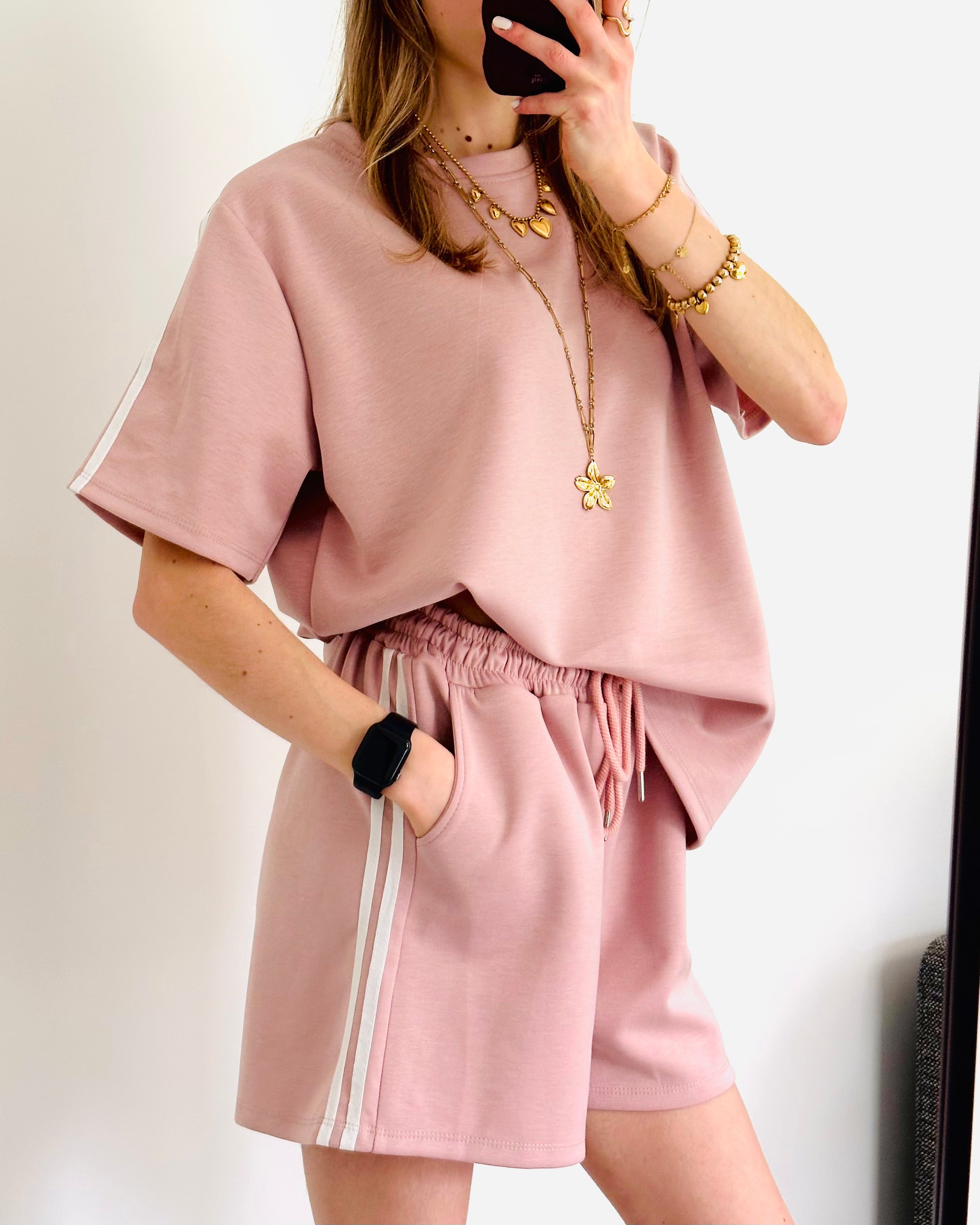 Oversized amy set stripe short oud roze