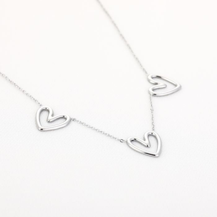 3 hartjes ketting zilver