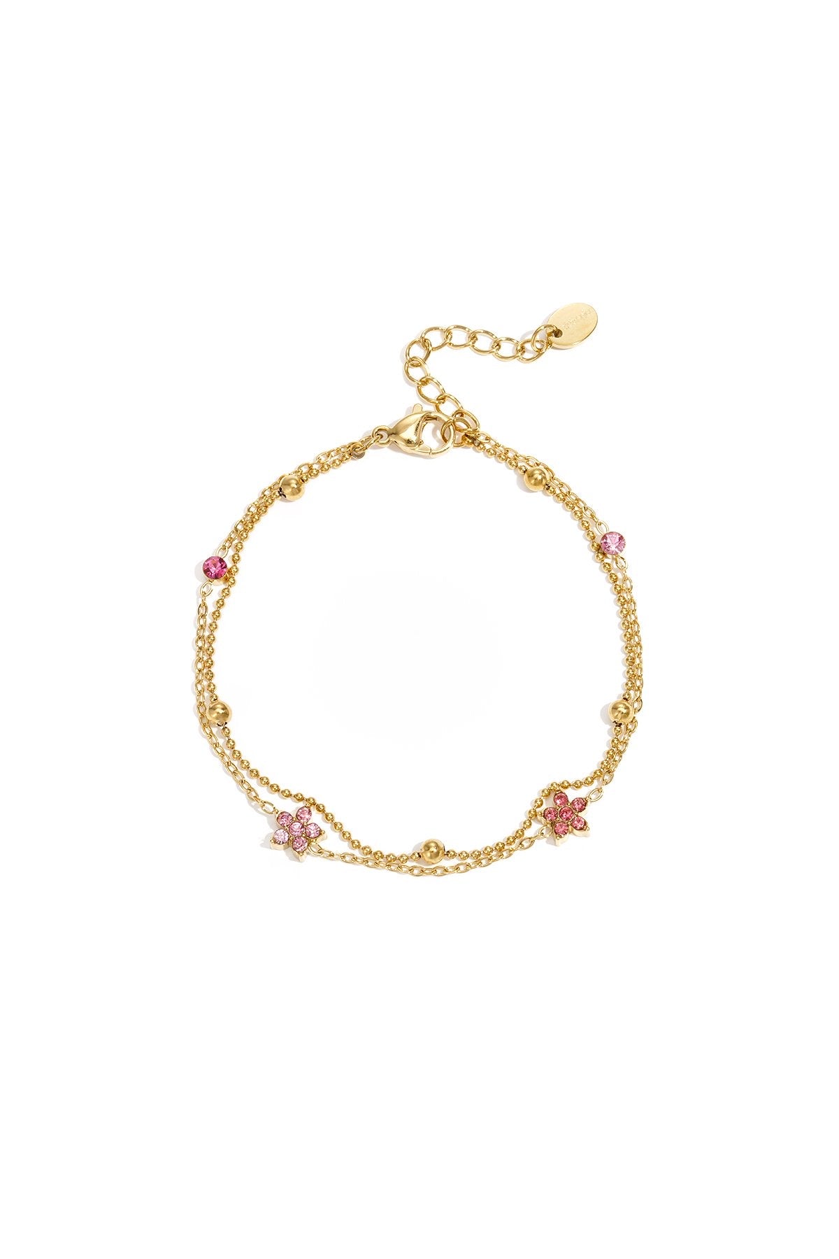Shimmer flower armband roze goud