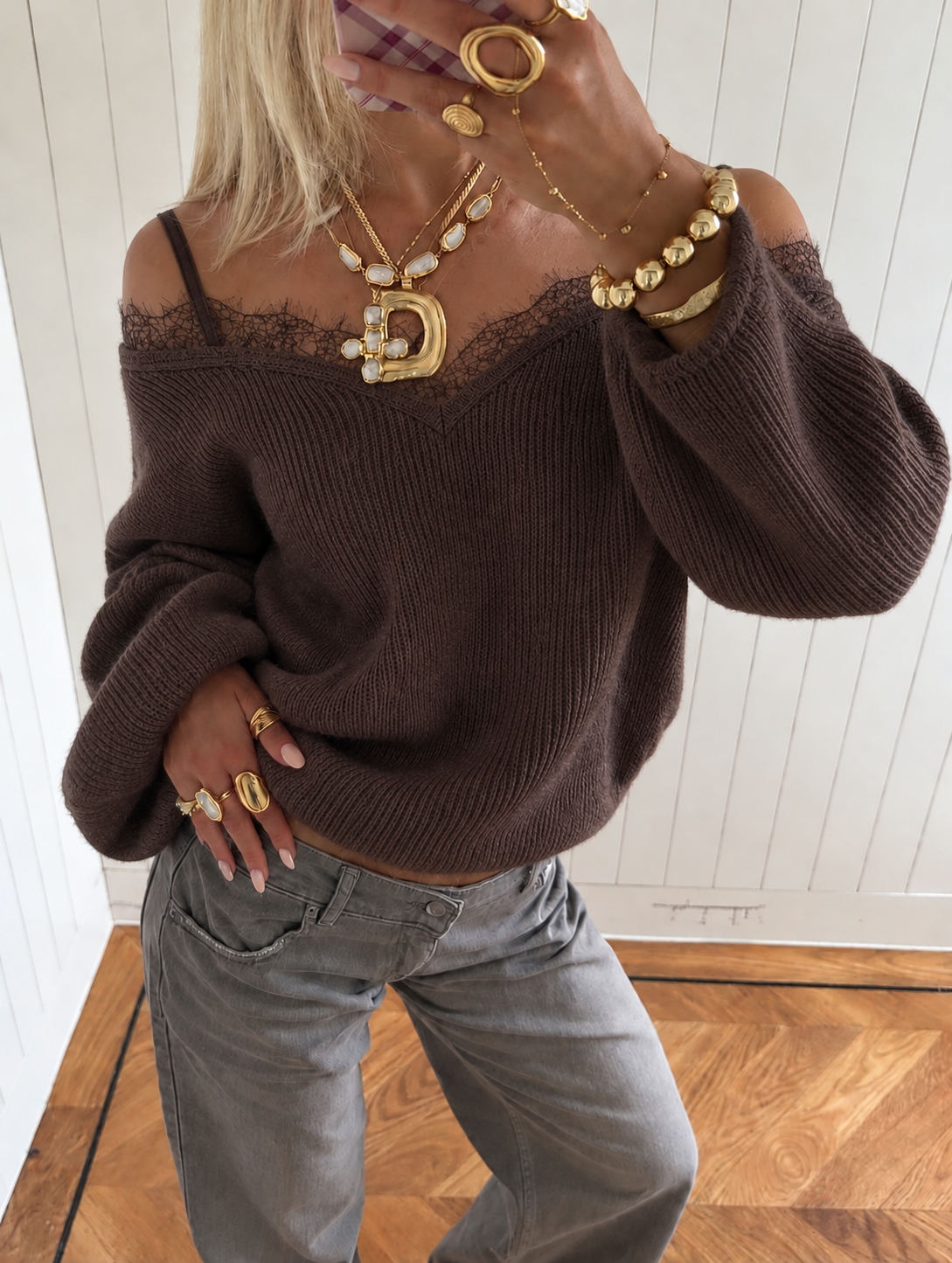 Lace sweater brown