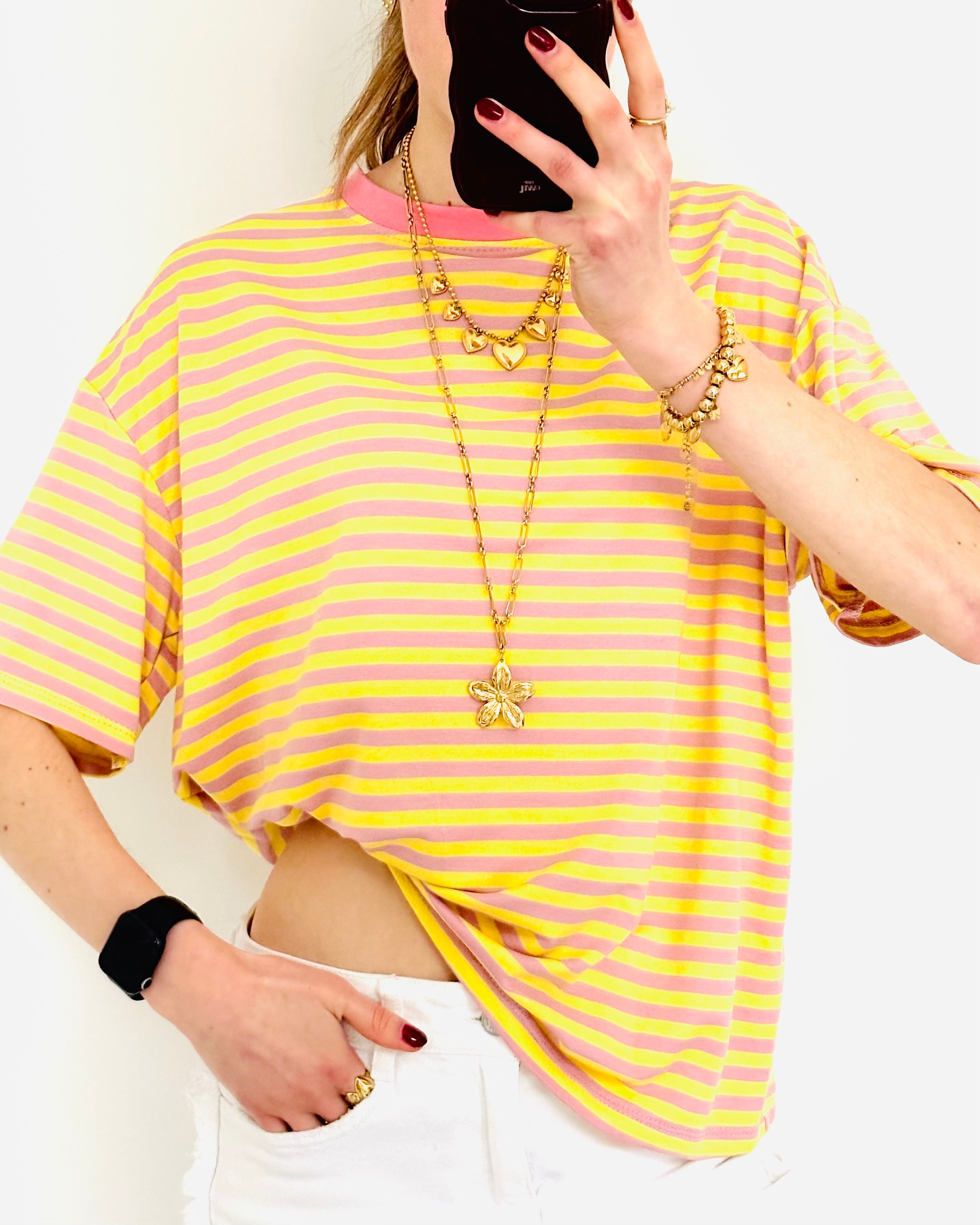 Casual stripe shortsleeve yellow pink