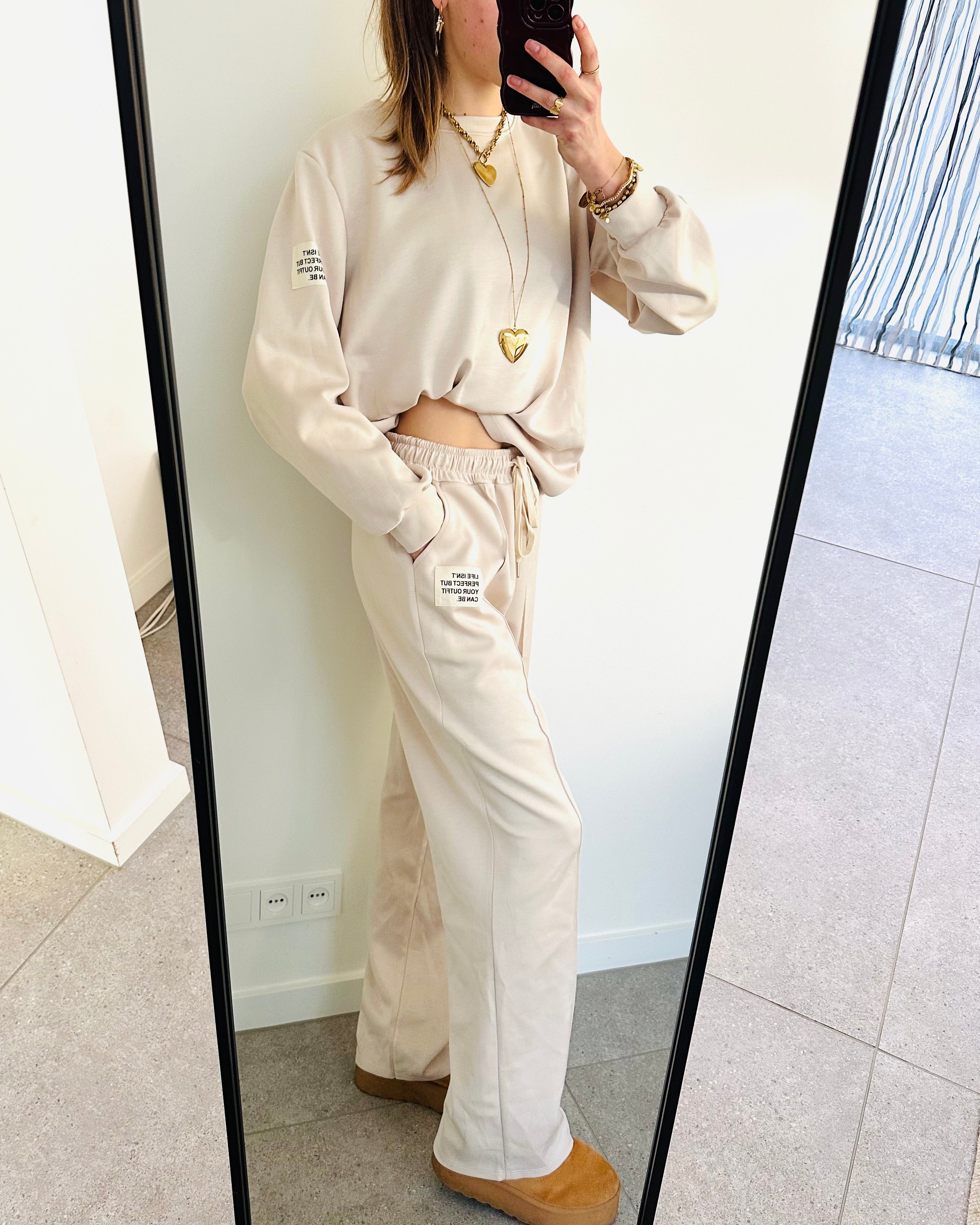 Oversized amy set lange mouw beige