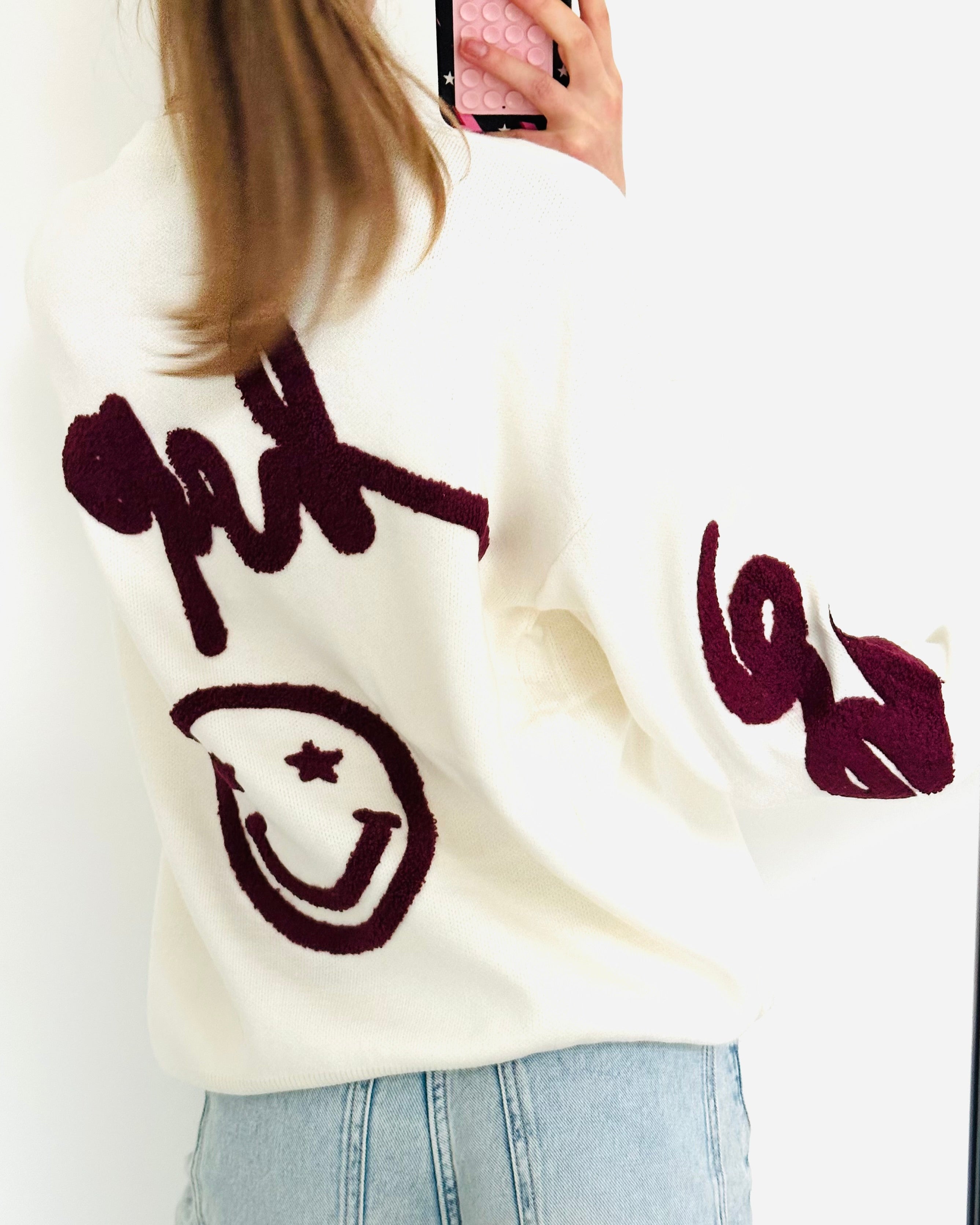 Be happy trui off white bordeaux