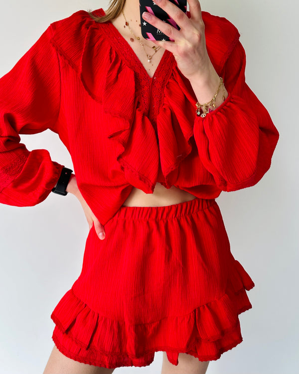 Ruffle blouse rood