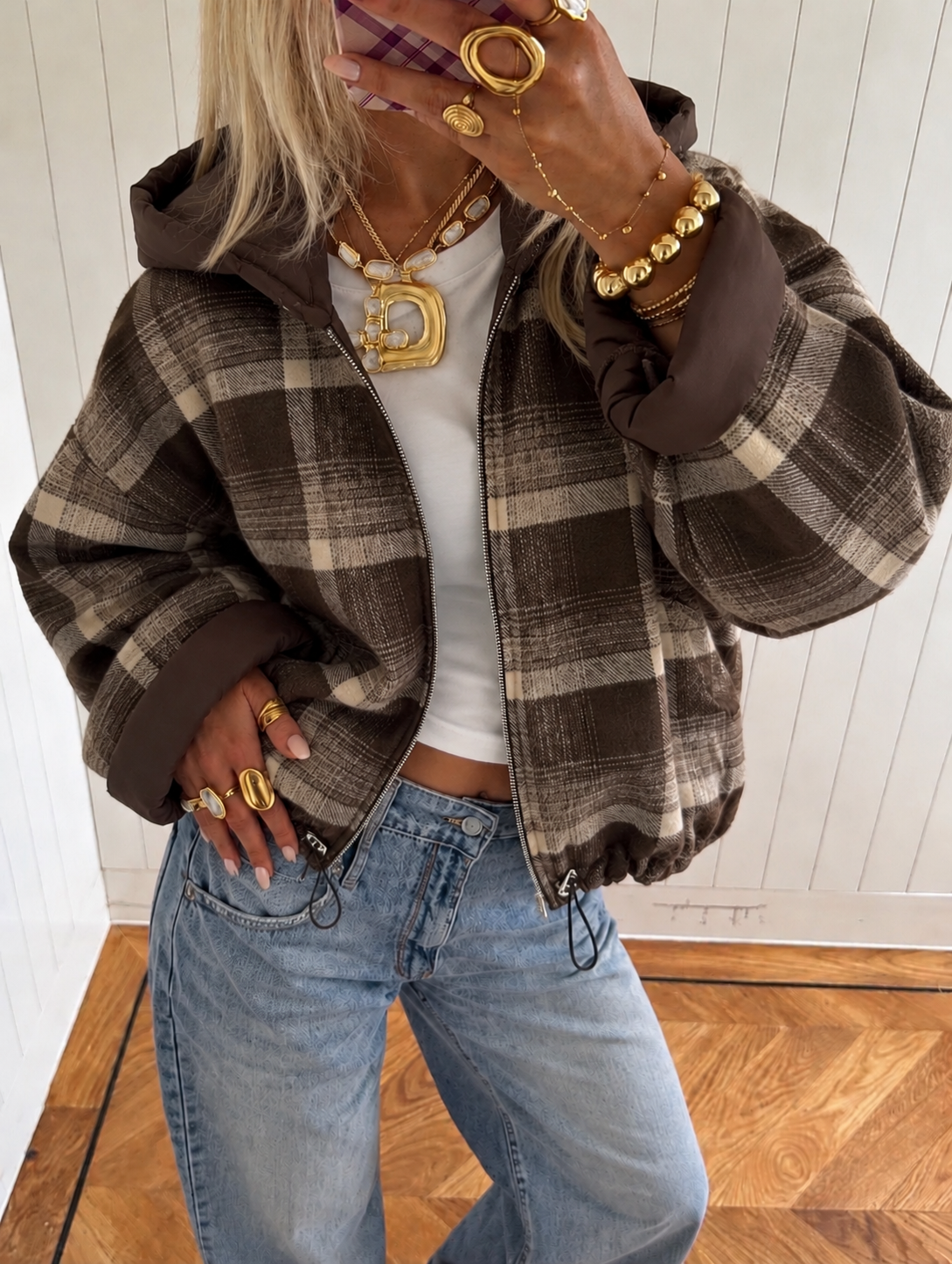 Maddie Checkered Jacket - Brown