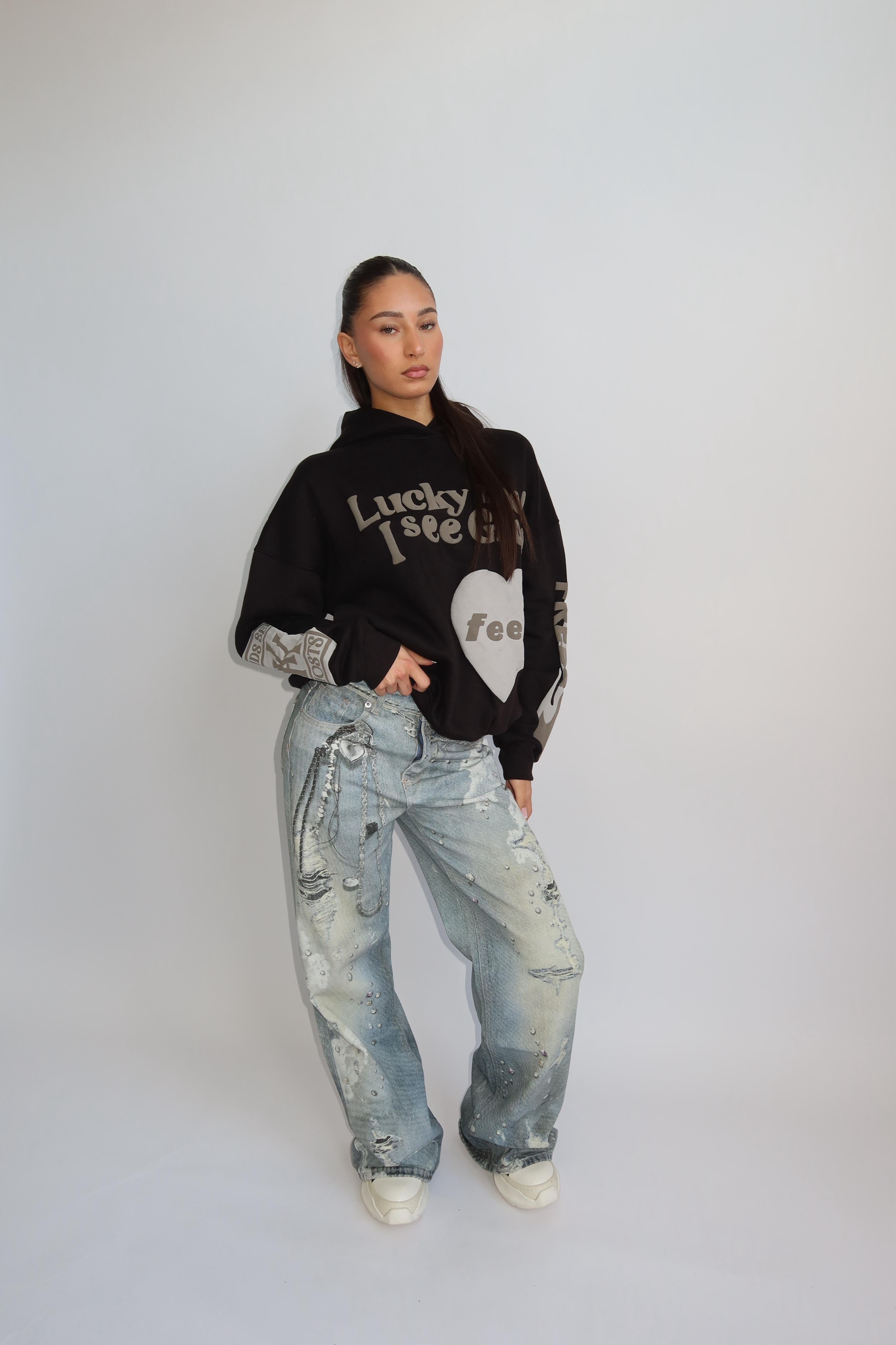 Lucky me hoodie zwart