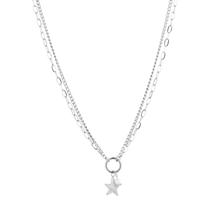 Double star ketting zilver