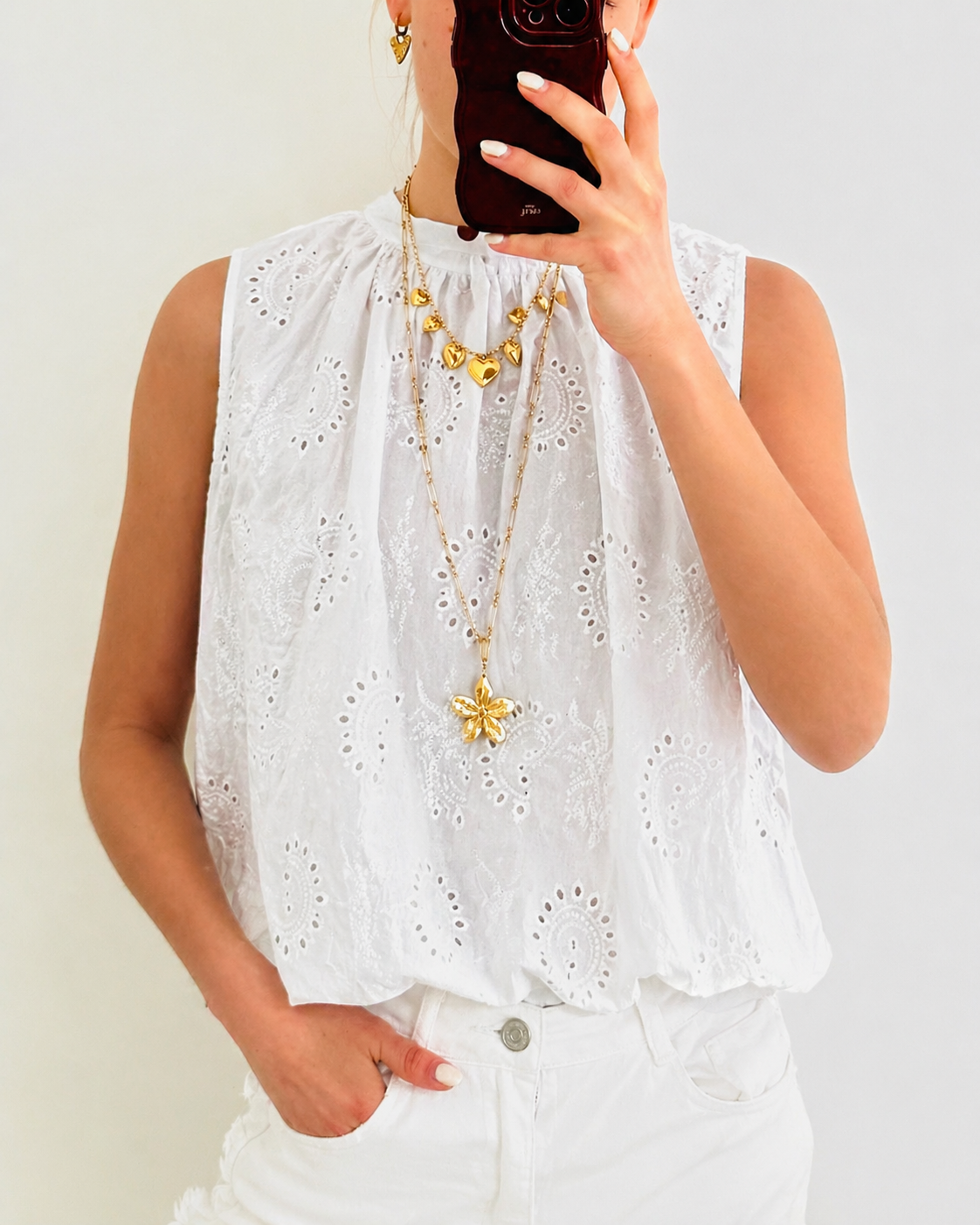 Lace blouse open back white