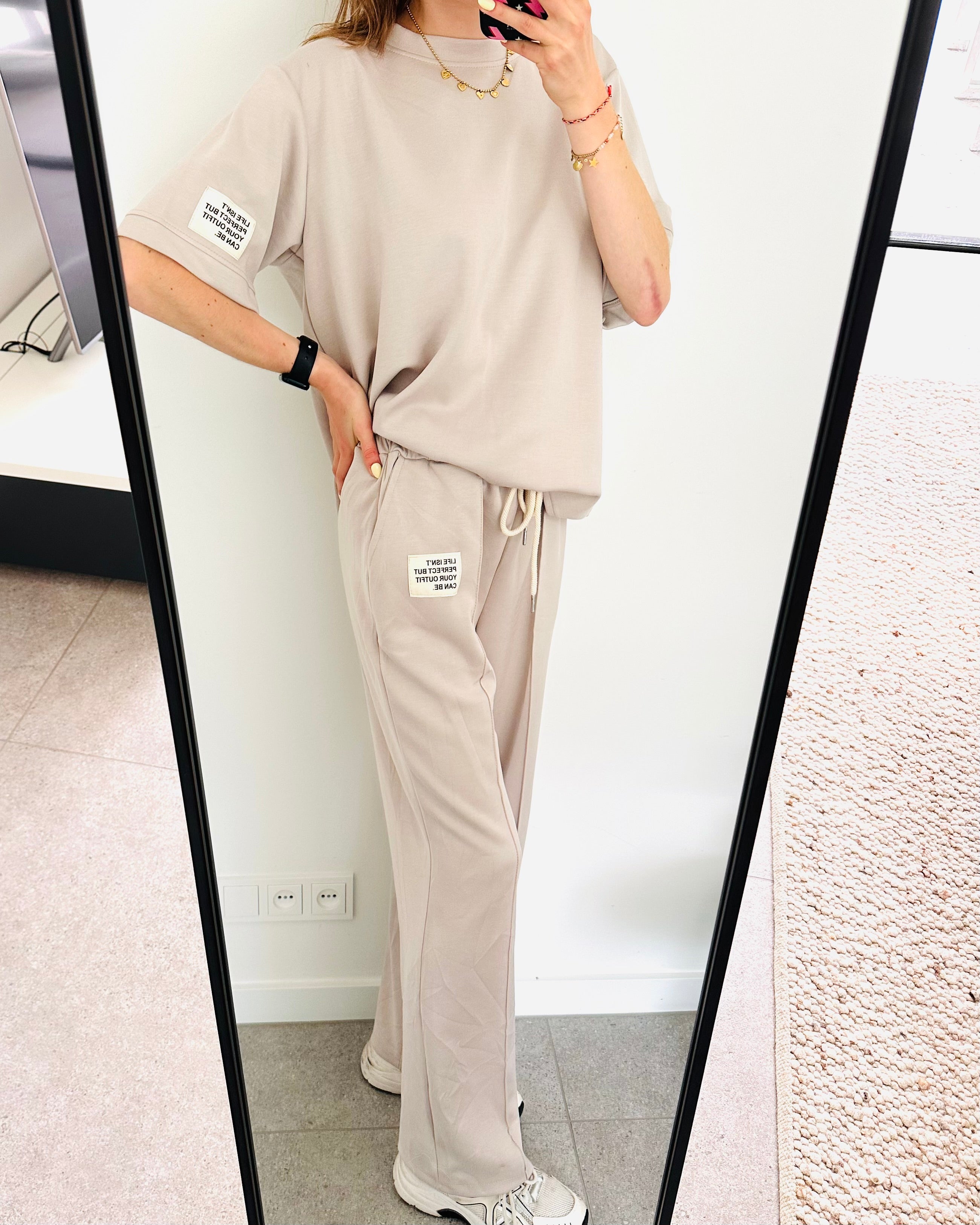 Oversized amy set lange broek beige
