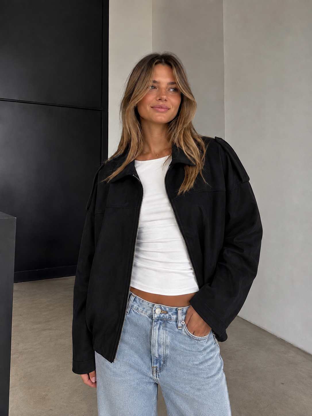 Fall jacket suède zwart
