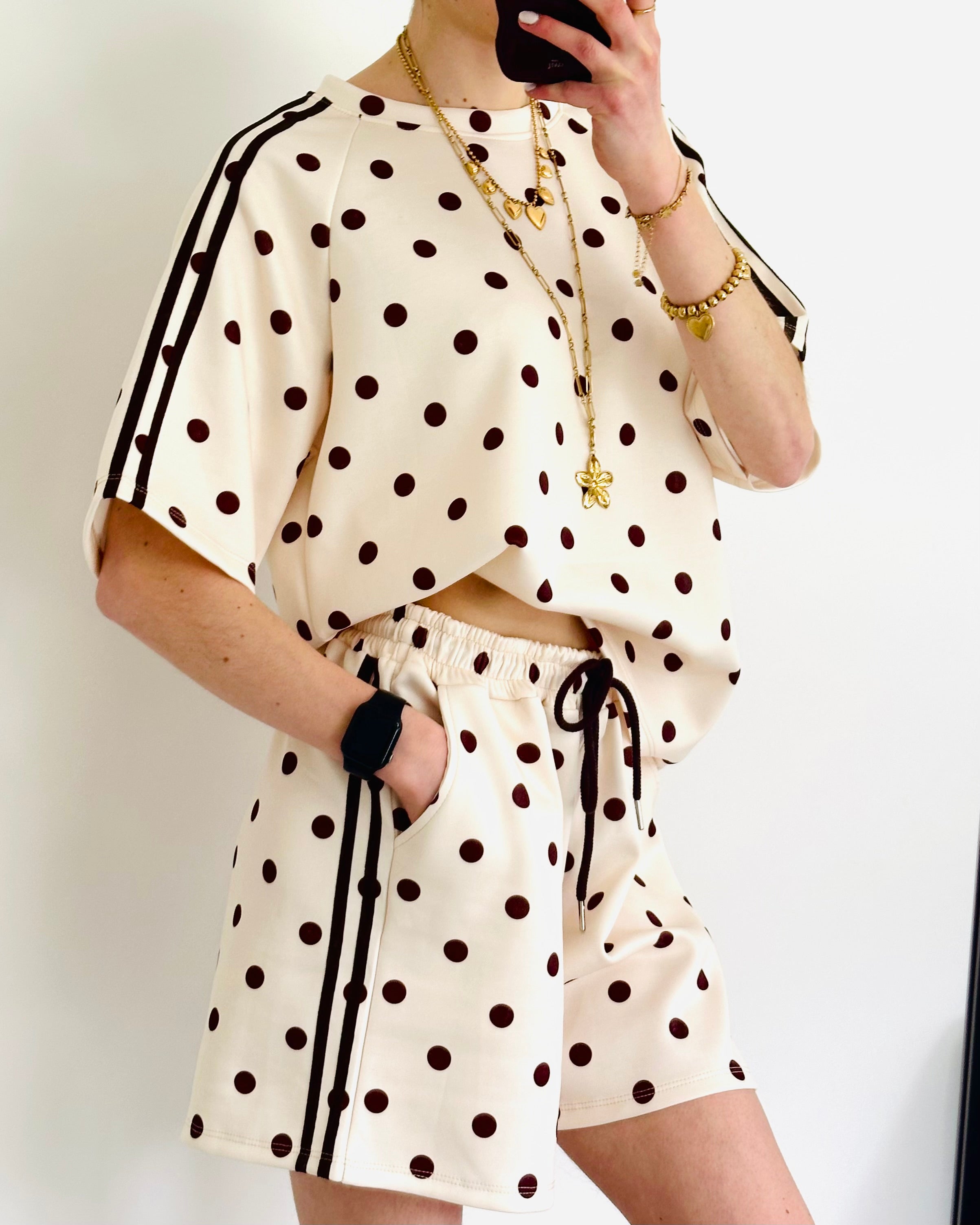 Amy set polka dots cream bruin