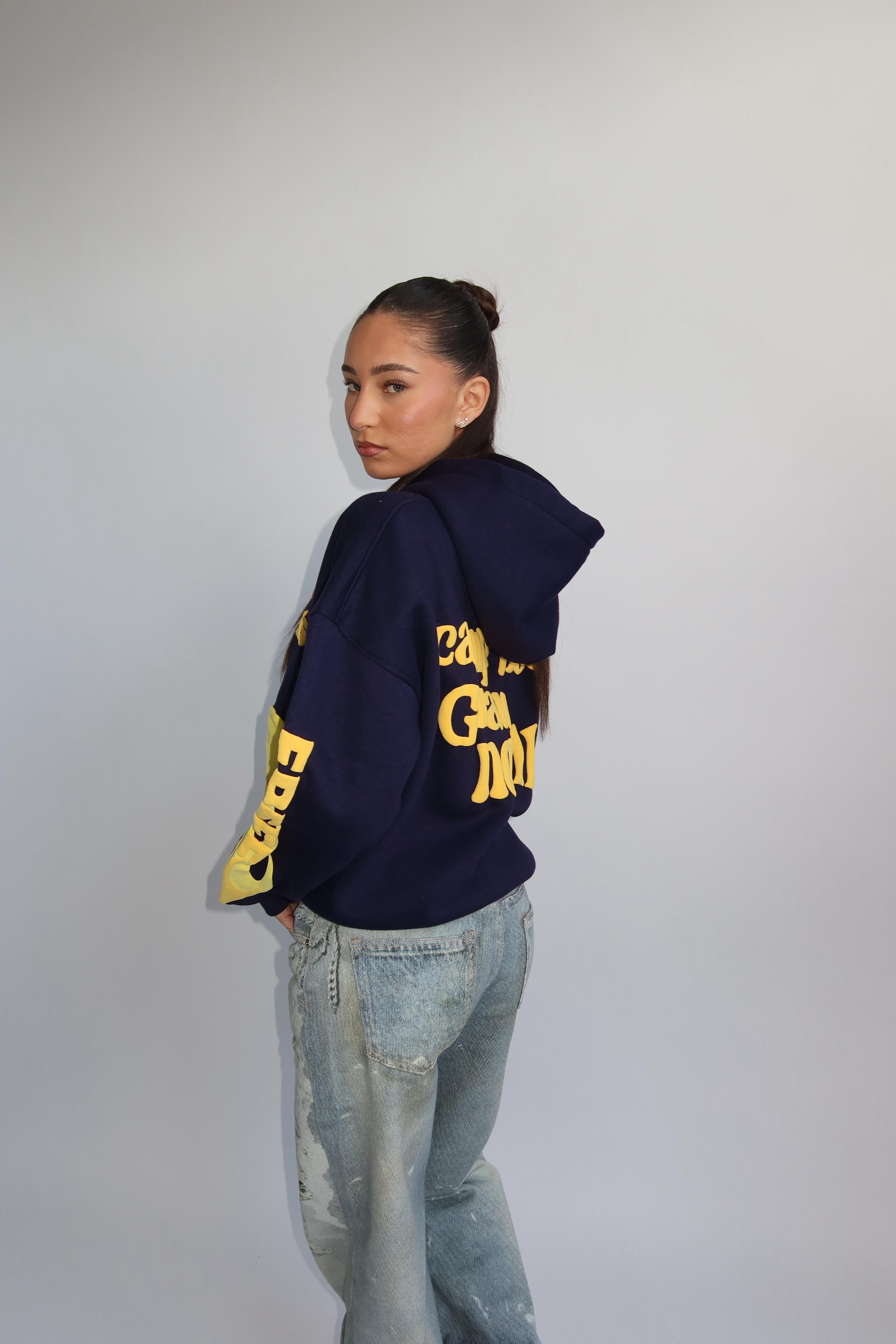 Lucky me hoodie navy yellow