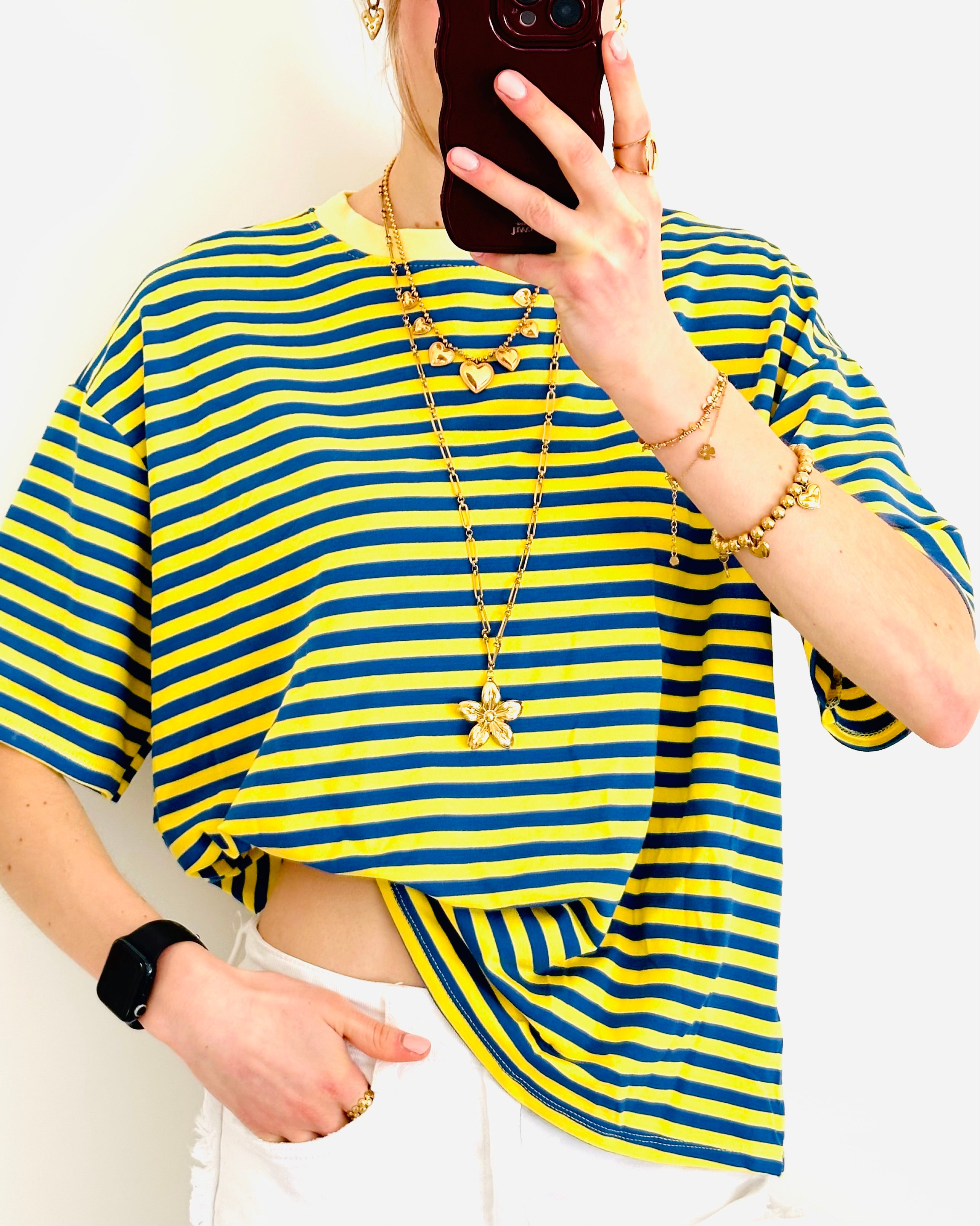 Casual stripe shortsleeve dark blue yellow