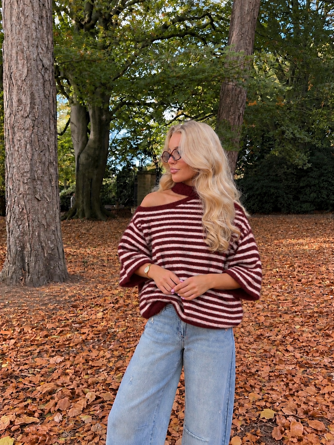 Chloé Choker Knit striped pink bordeaux