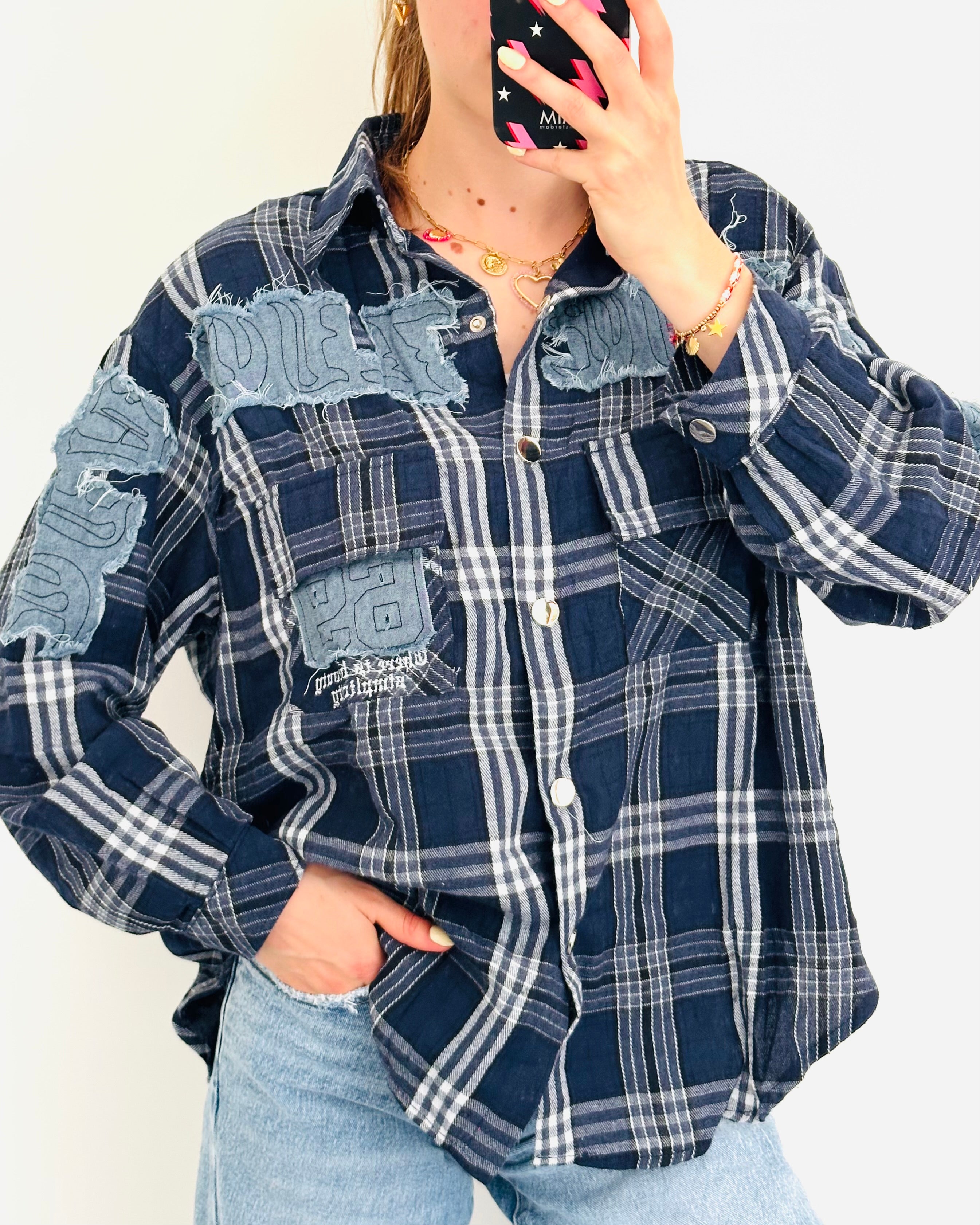 Limited baseball blouse checked blue