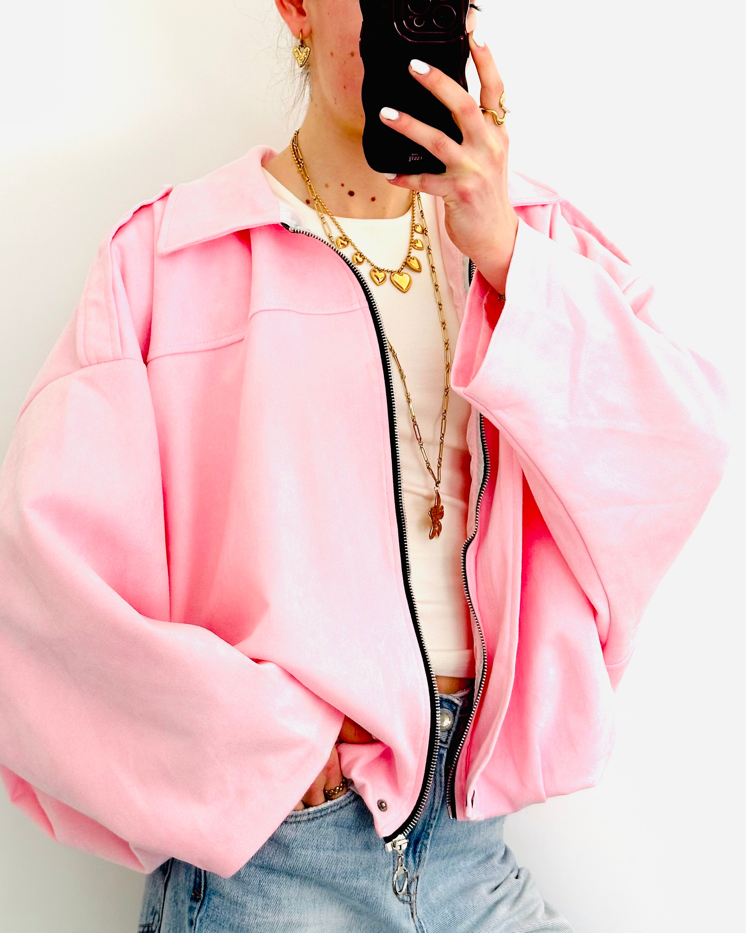 Spring jacket suède baby pink