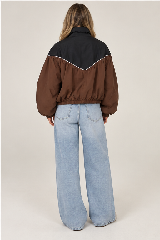 Riley Contrast Bomber Jacket Brown/black