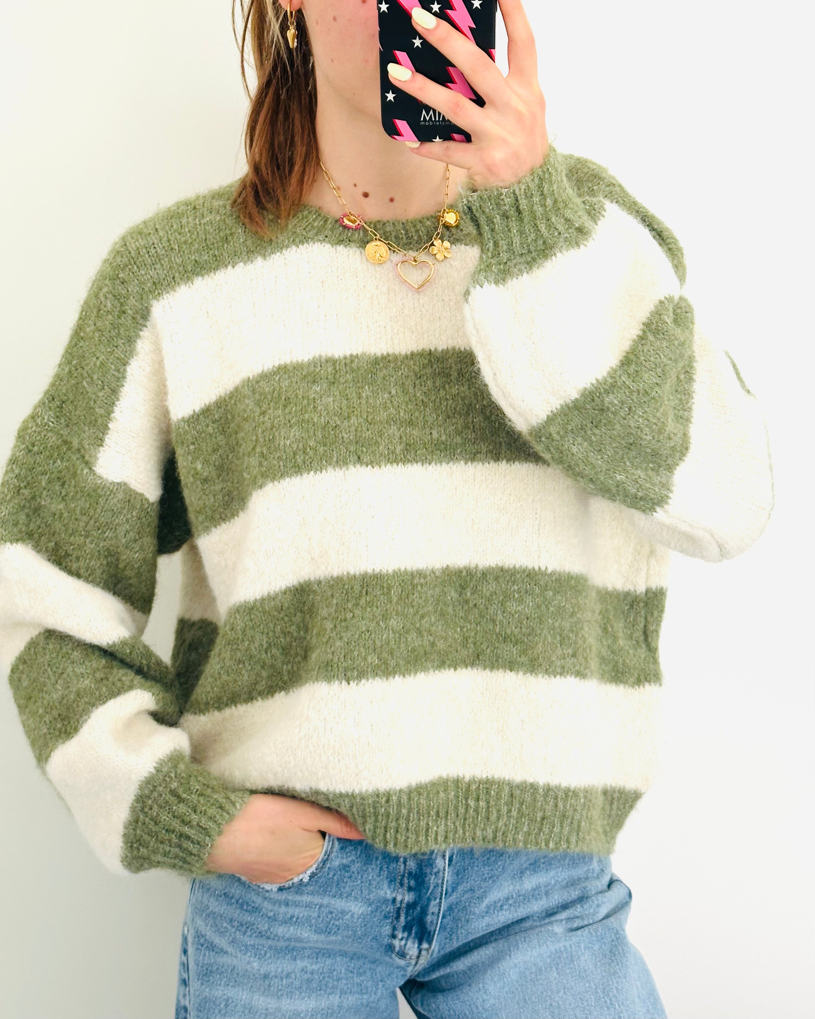 Comfy trui stripe khaki