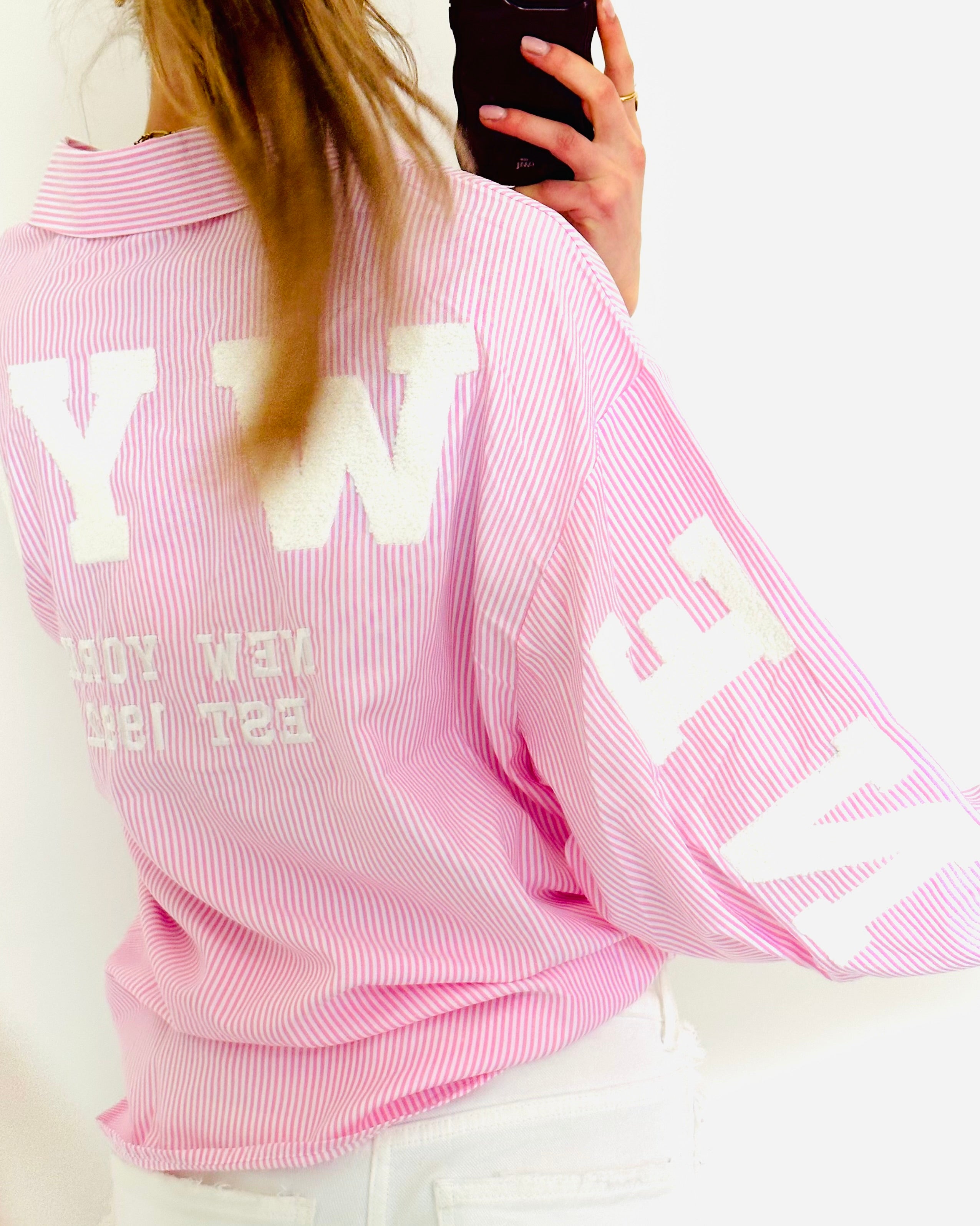 New York stripe blouse roze wit