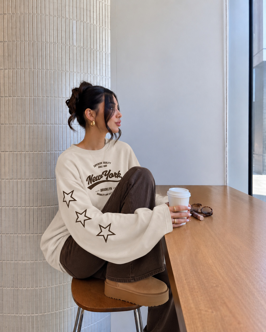 NYC star sweatshirt cream