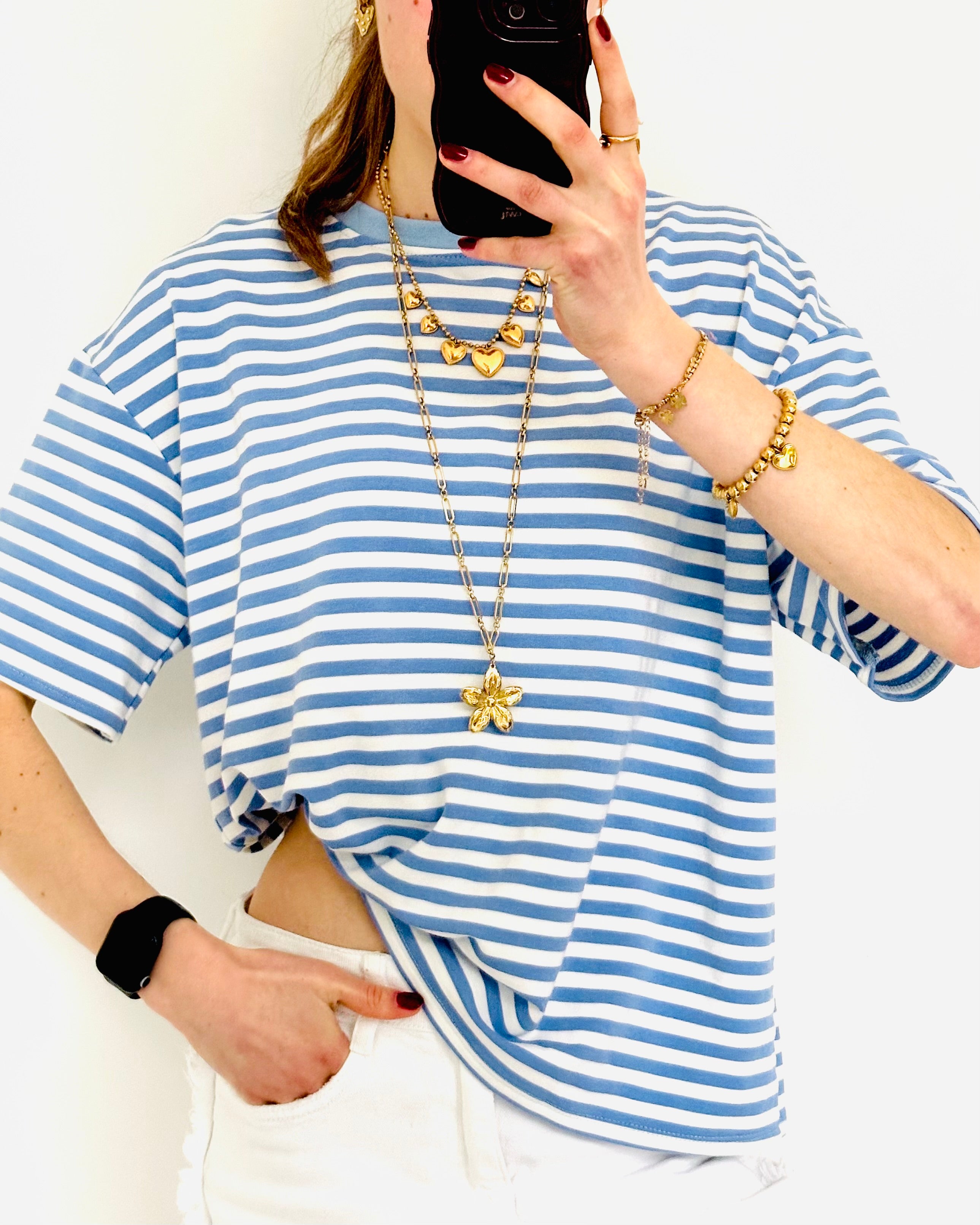 Casual stripe shortsleeve denim white pre order