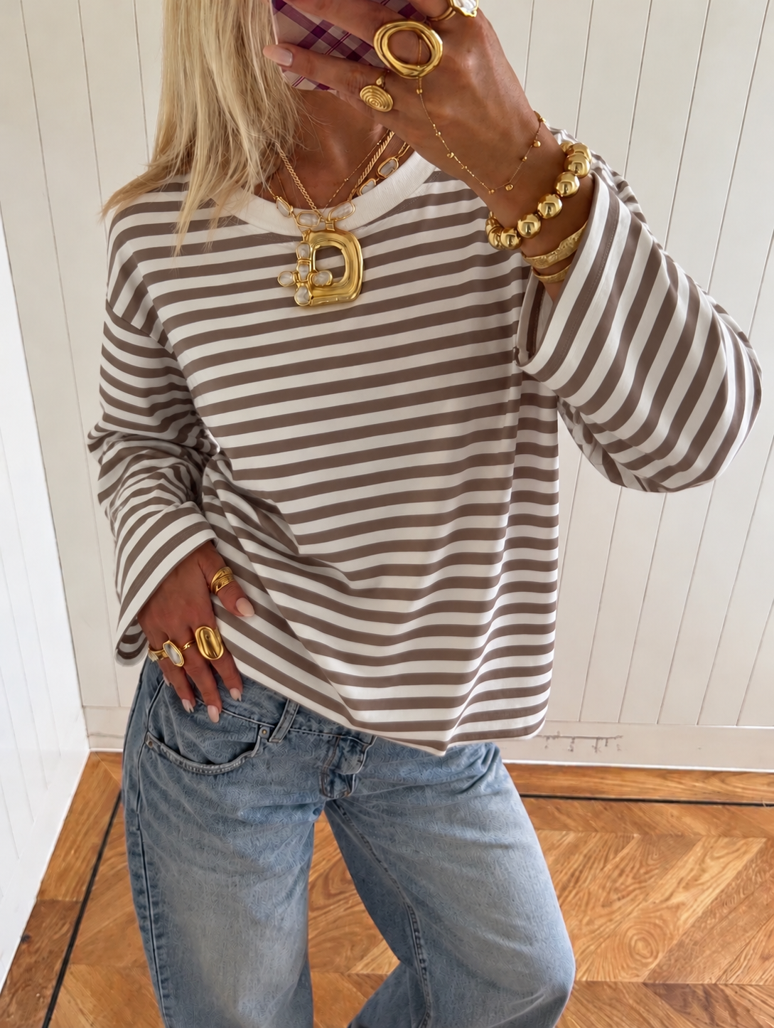 Striped longsleeve Taupe/White