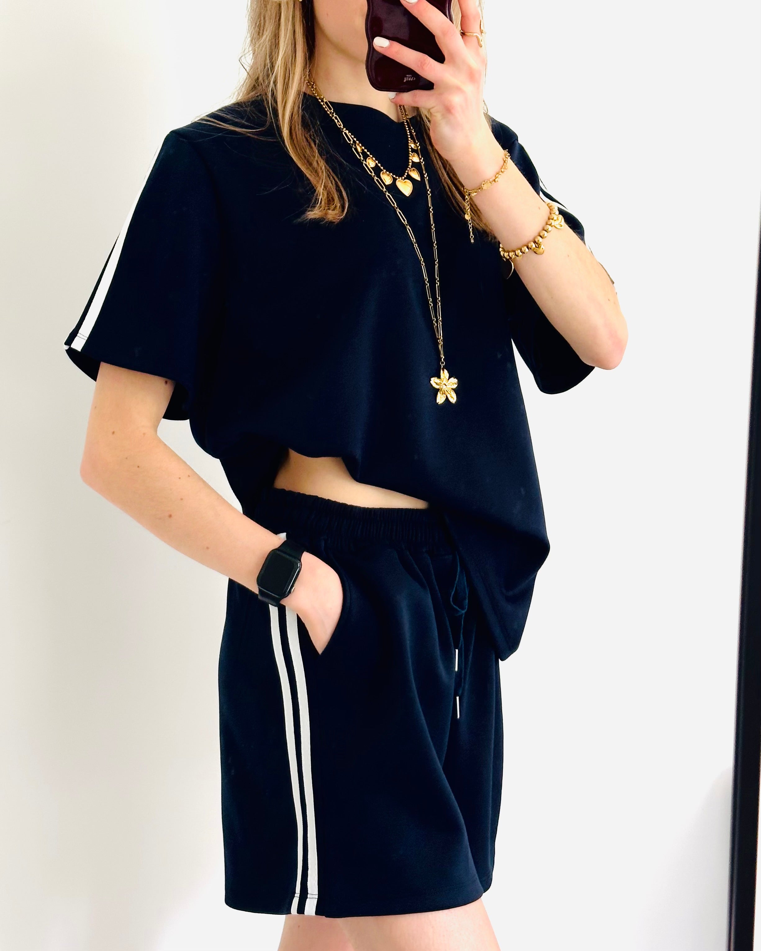 Oversized amy set stripe short navy