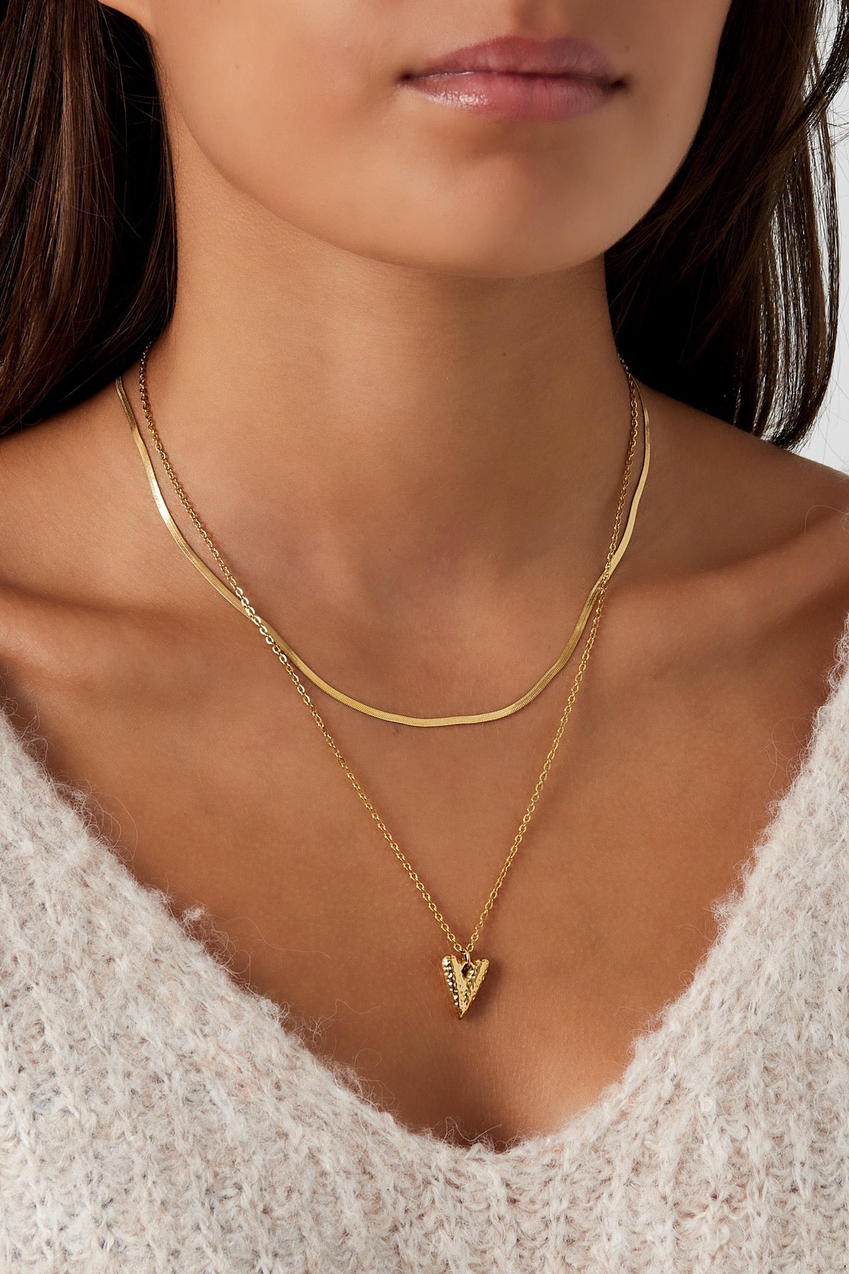 Heartfelt layers ketting goud