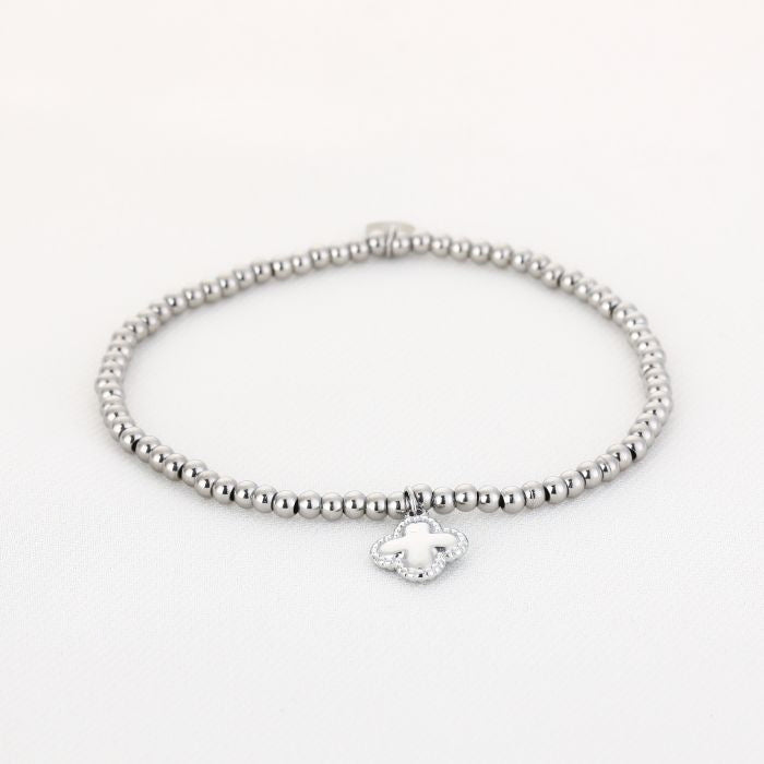 Kralen armband klaver zilver