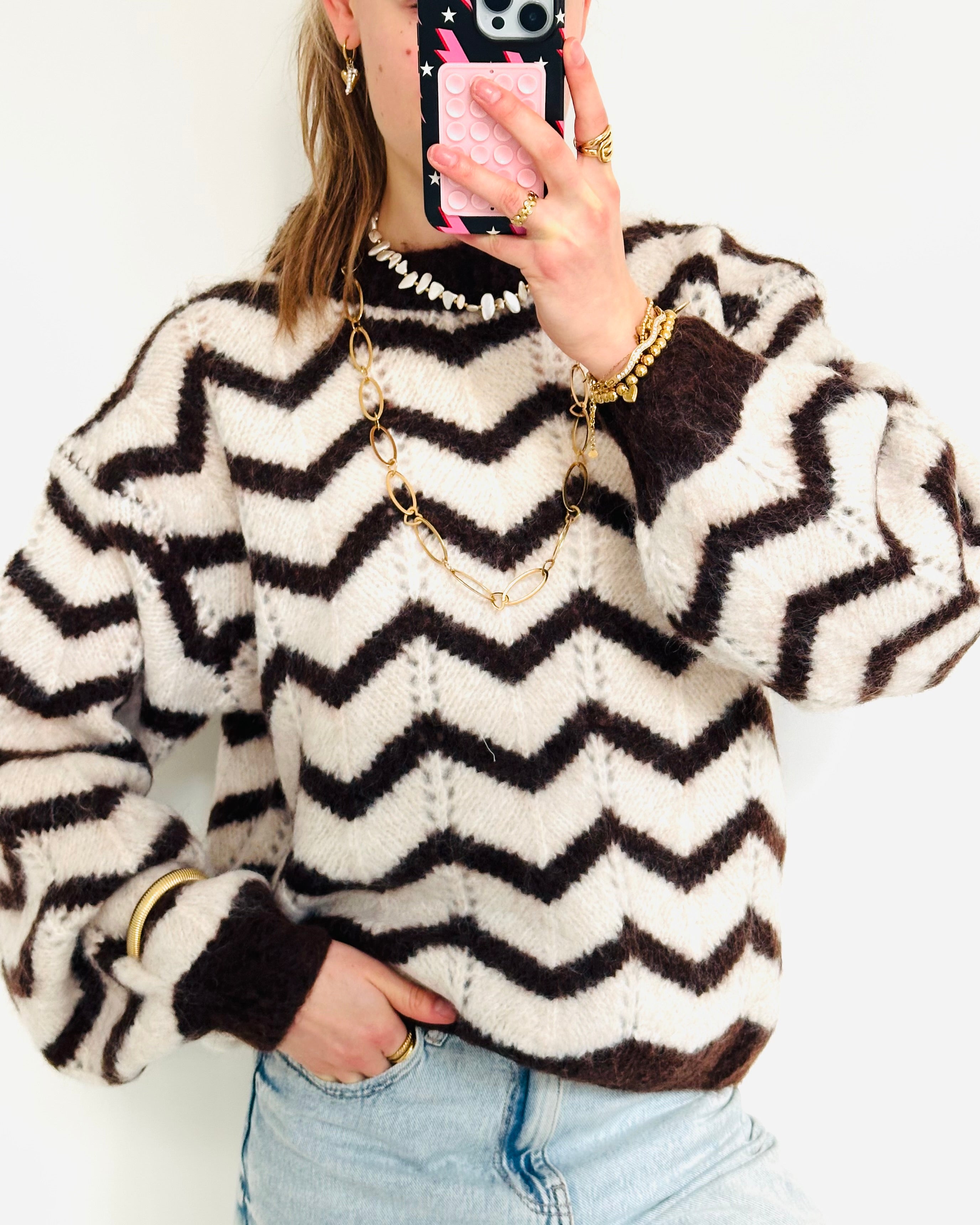 Cosy trui Brown off white