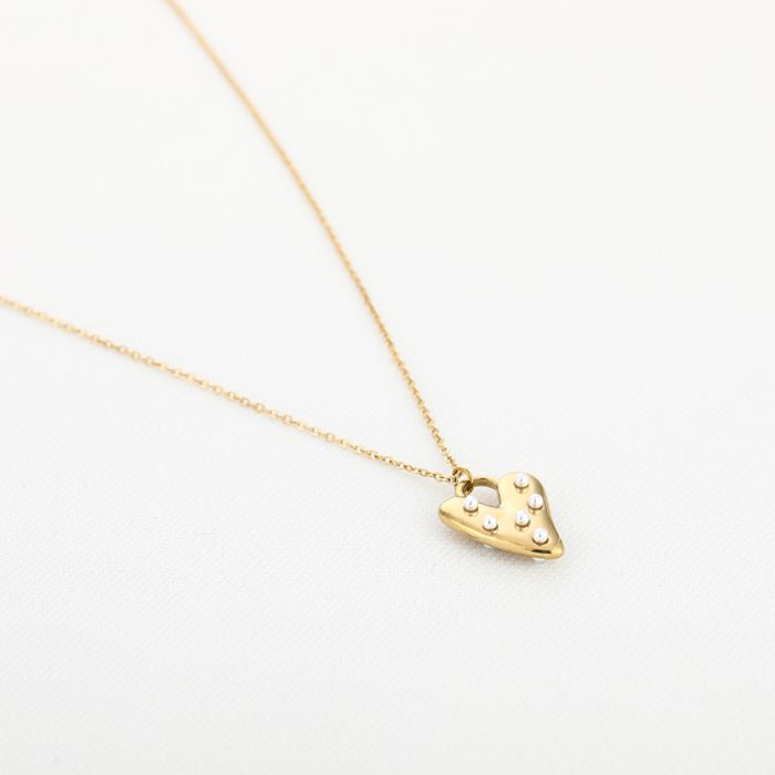 Pearl heart ketting goud