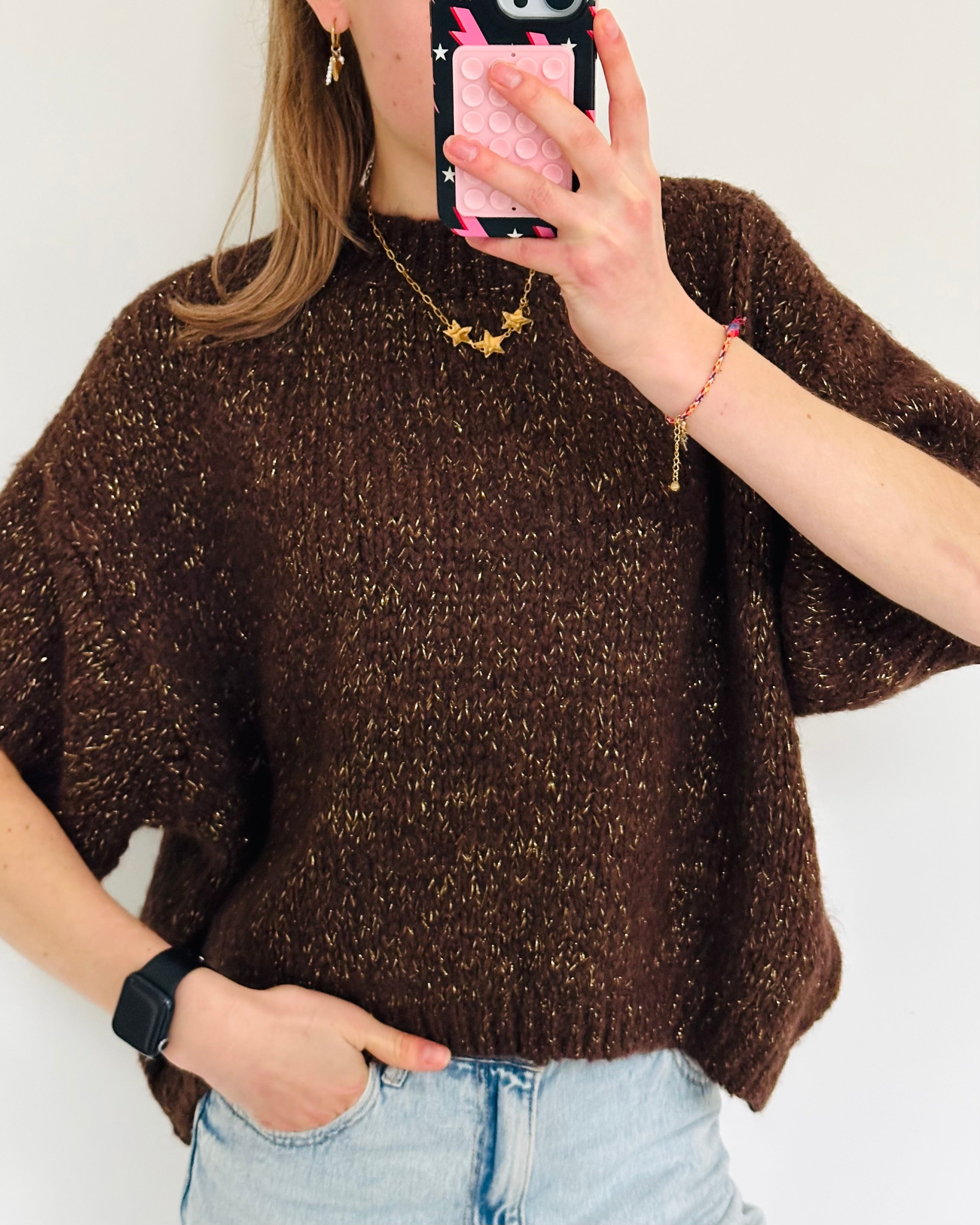 Soft knit glitter brown