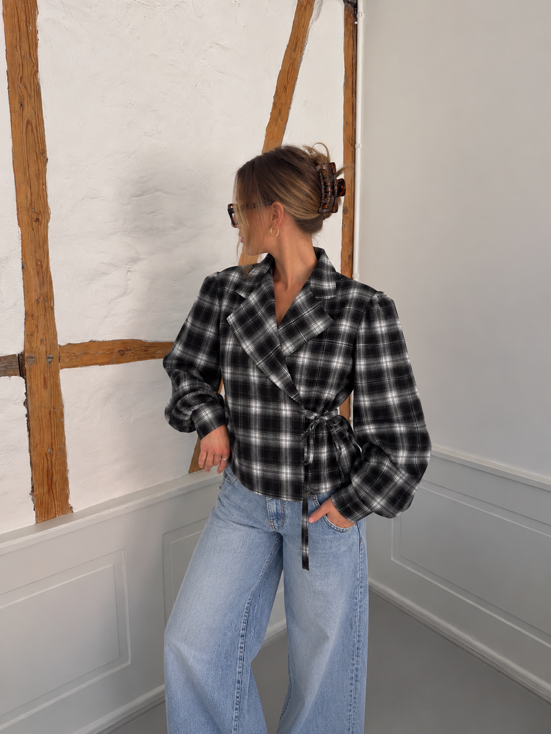Elin Check Wrap Blazer zwart