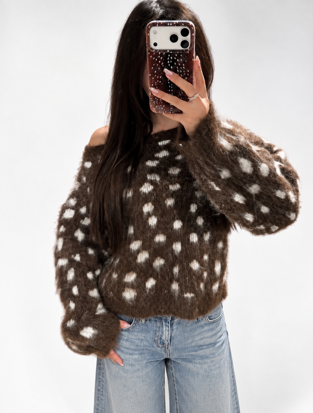 One shoulder trui Bambi brown