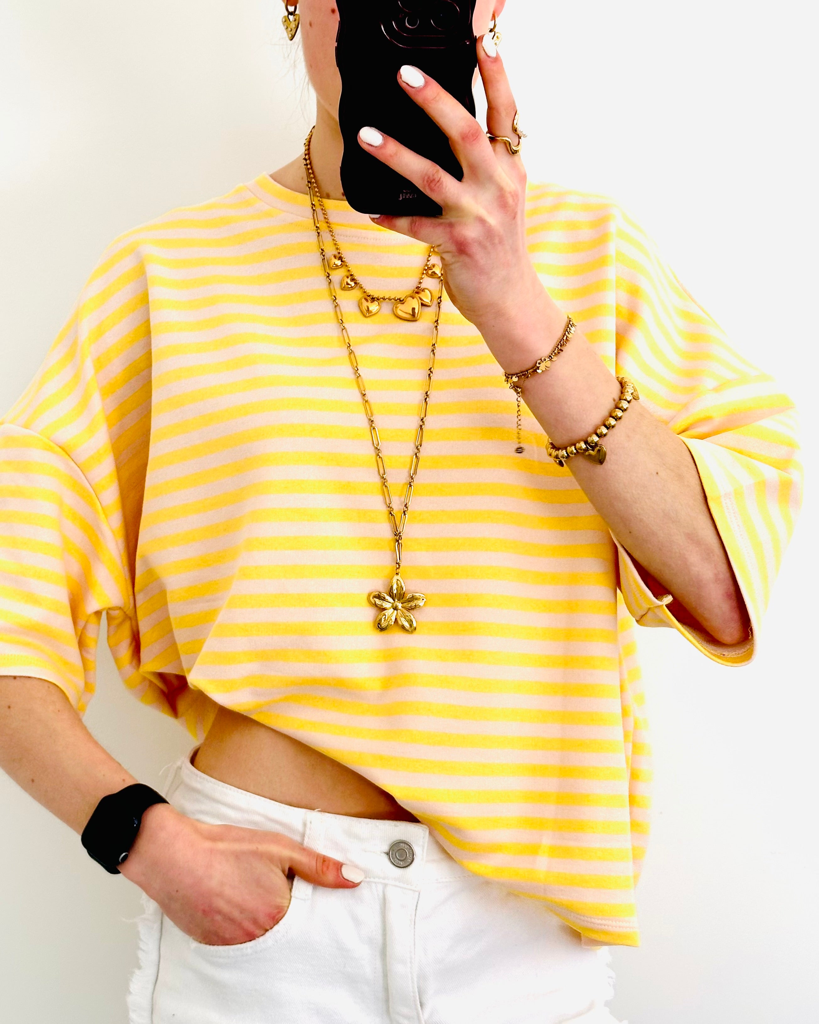 Casual stripe shortsleeve yellow cream