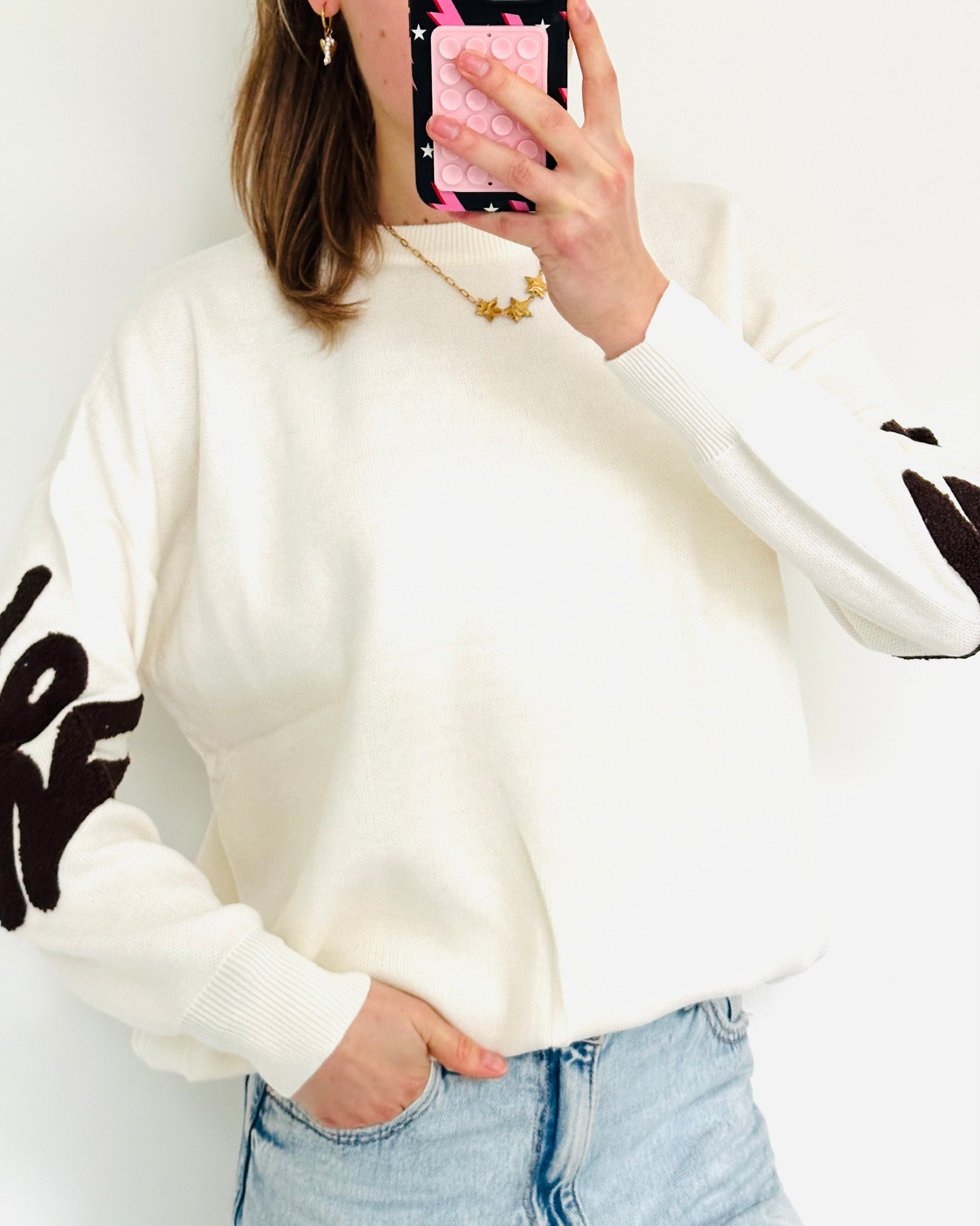 Be happy trui off white brown