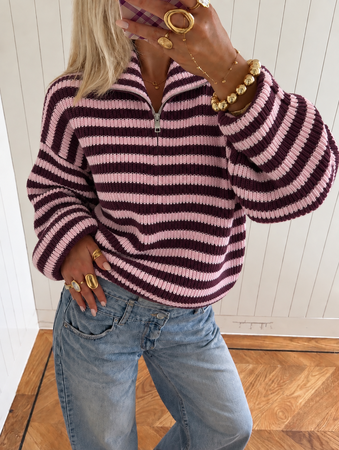 Essential Zip Knit pink bordeaux
