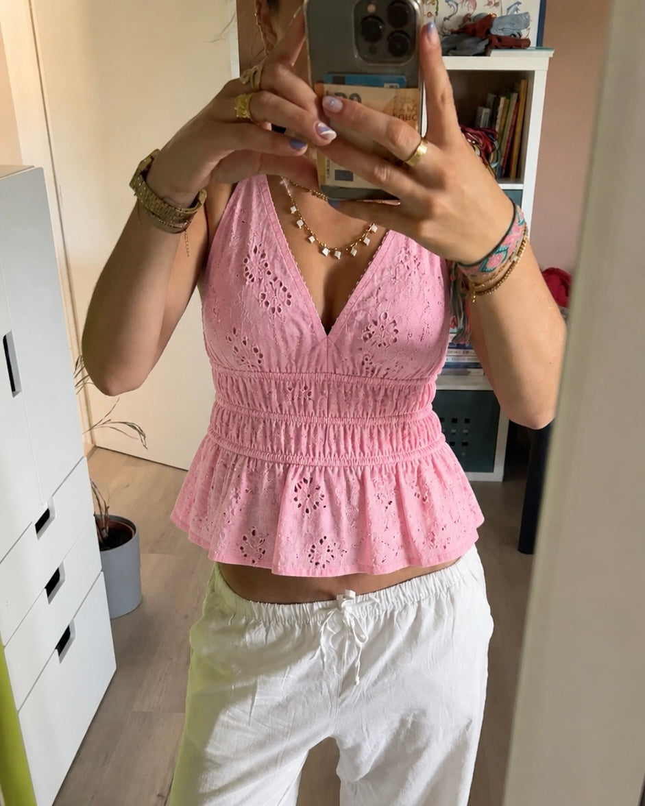 Lace top halter pink