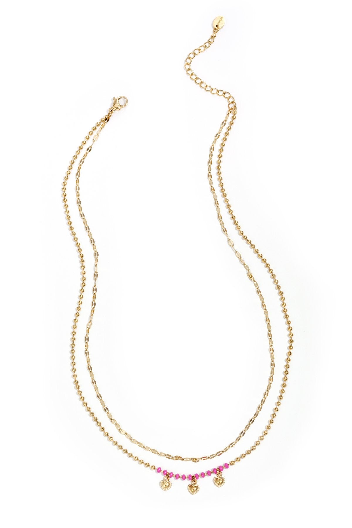 Double heart ketting roze goud