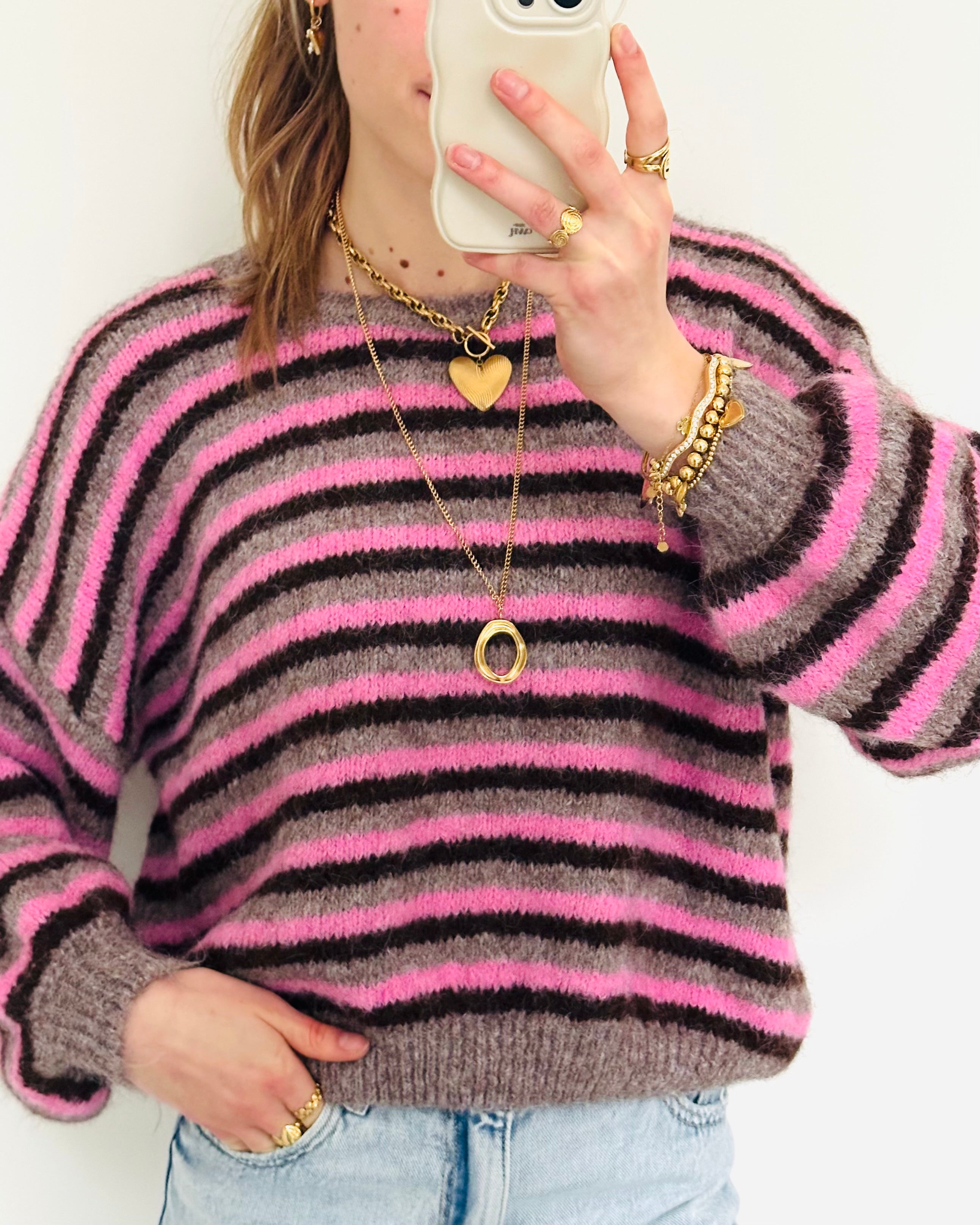 Eline trui stripe pink