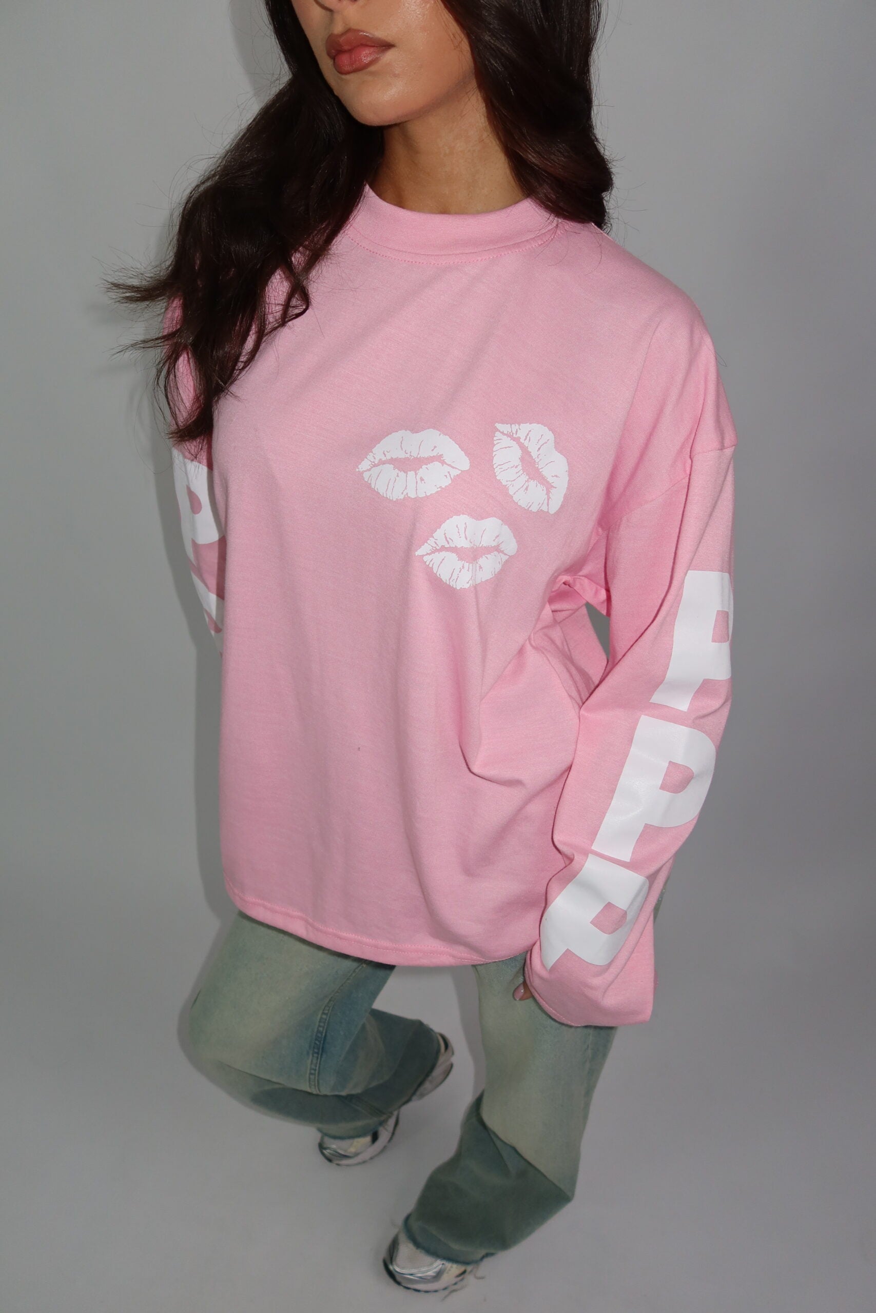 Priority kiss longsleeve pink white