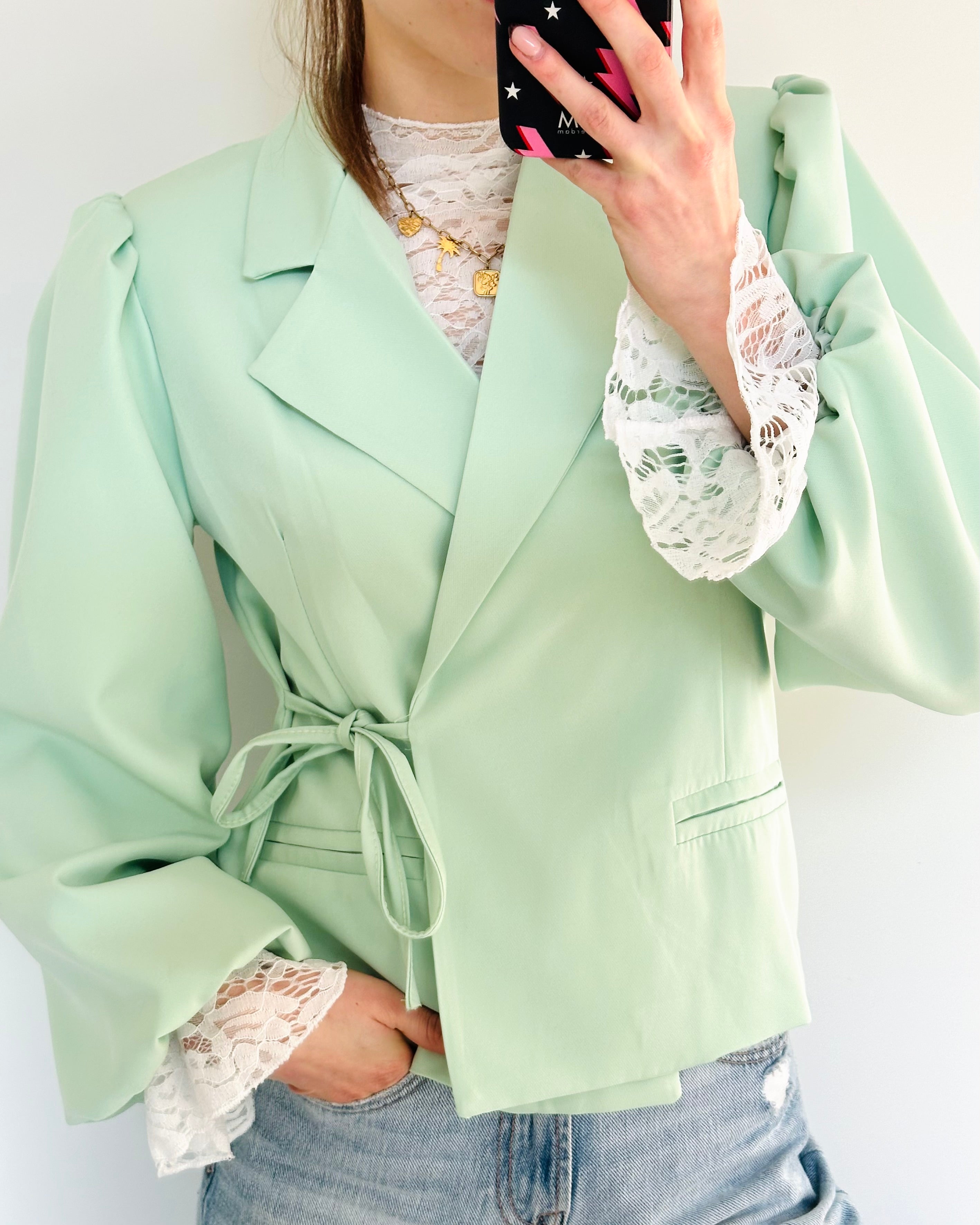 Elin wrap blazer lange mouw mint