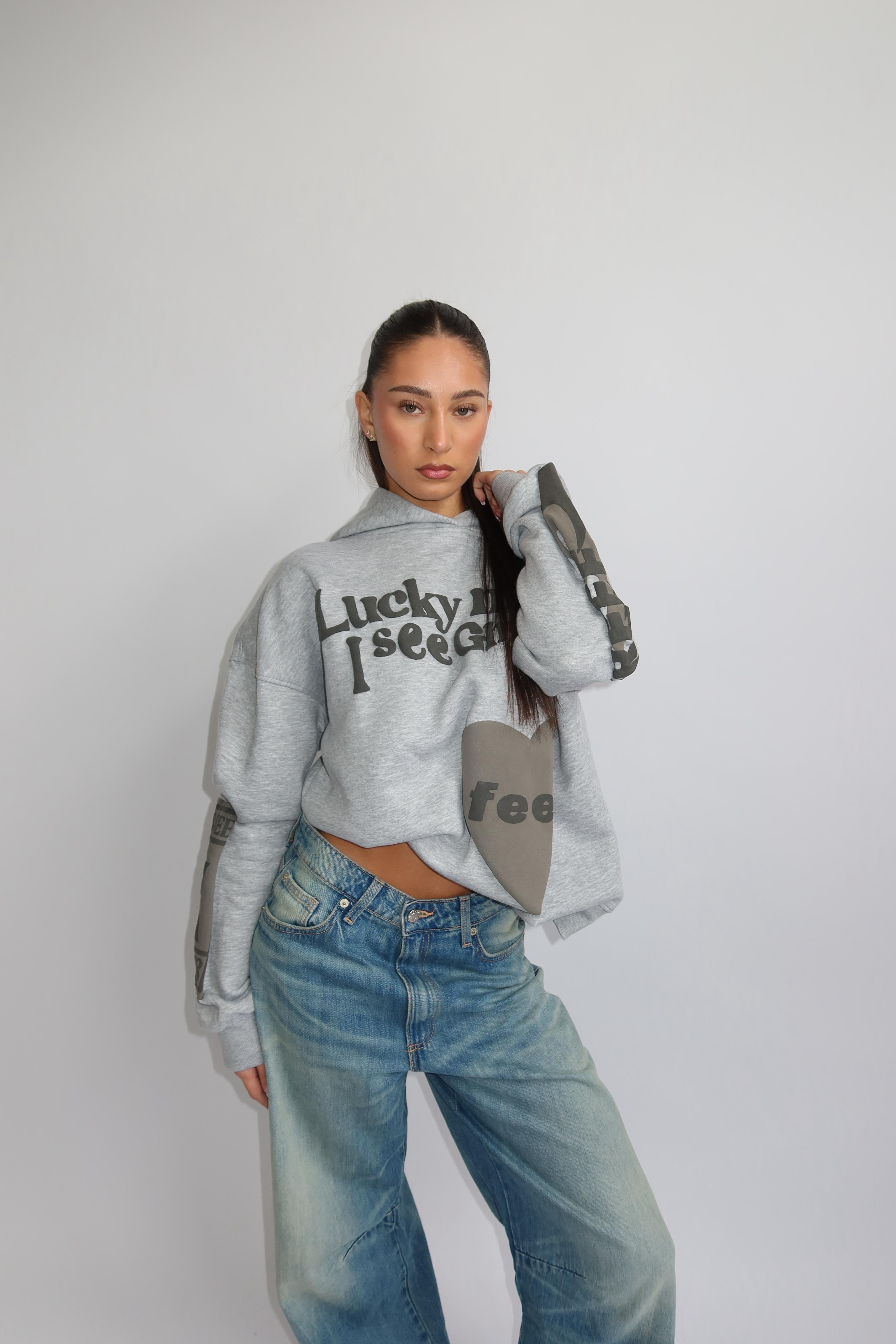 Lucky me hoodie grey