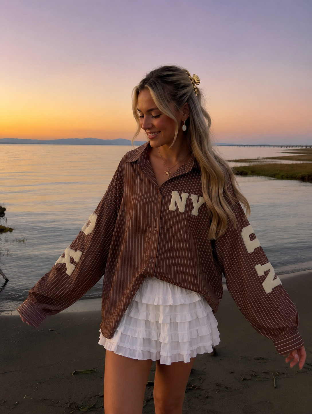 New York stripe blouse bruin