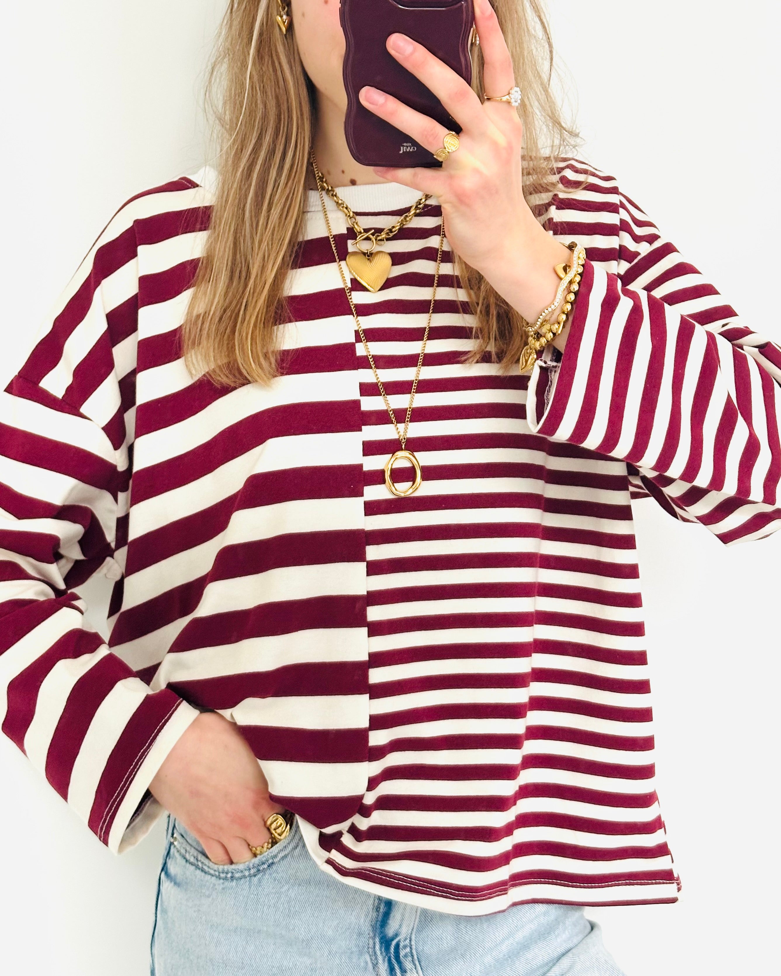 Stripes on stripes longsleeve bordeaux
