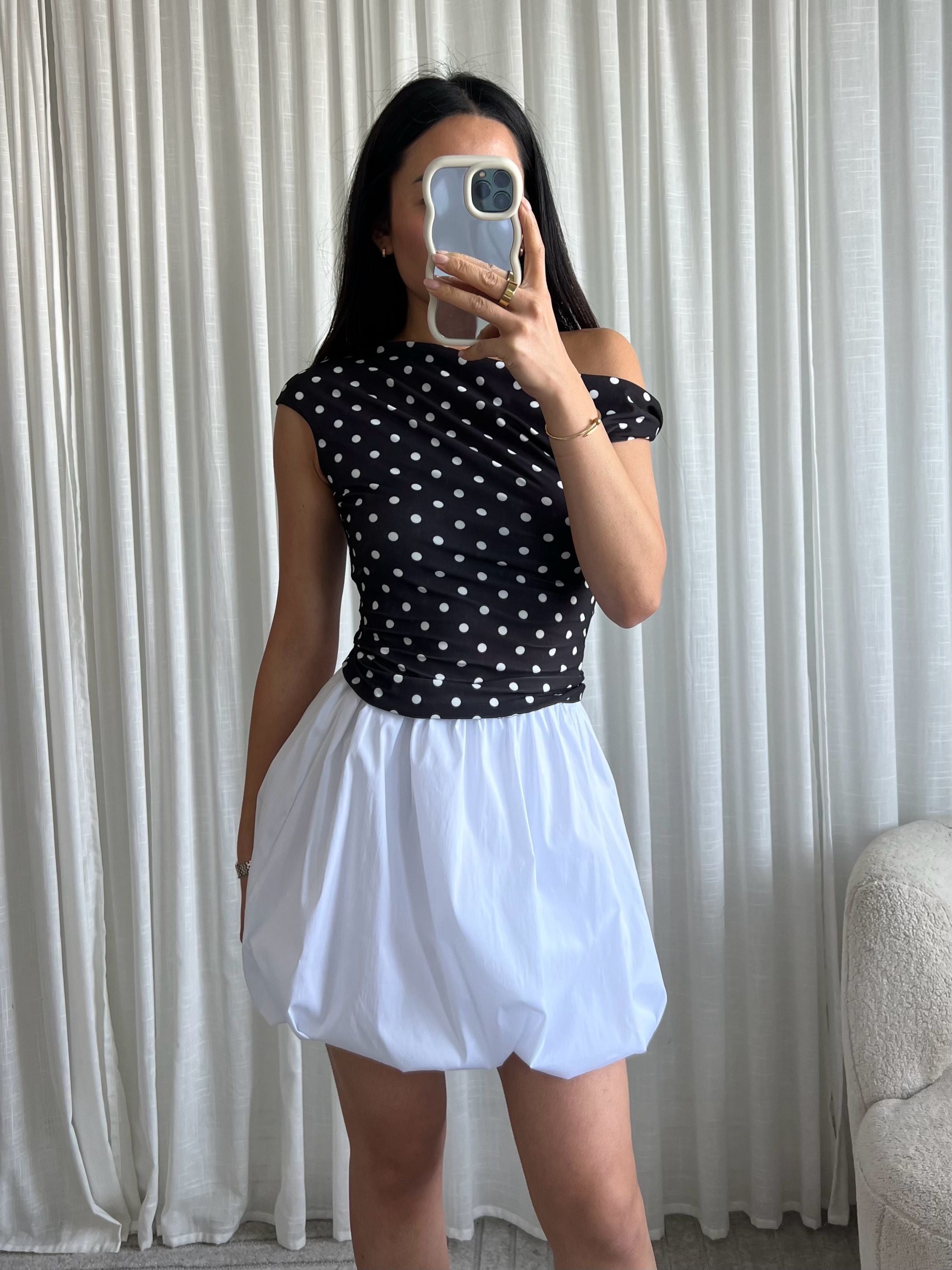 Polka dots mesh top black