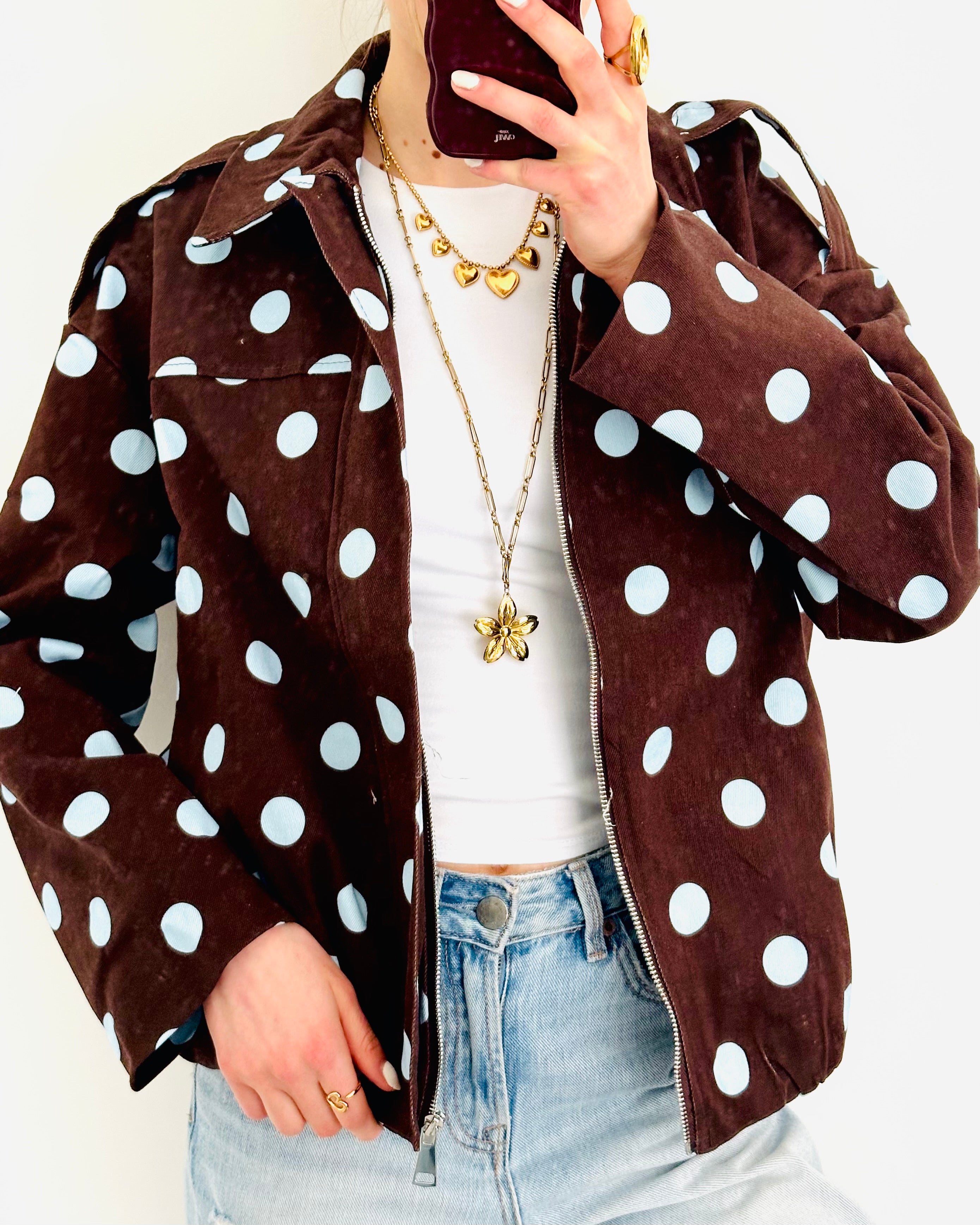 Polka dots jacket bruin blauw