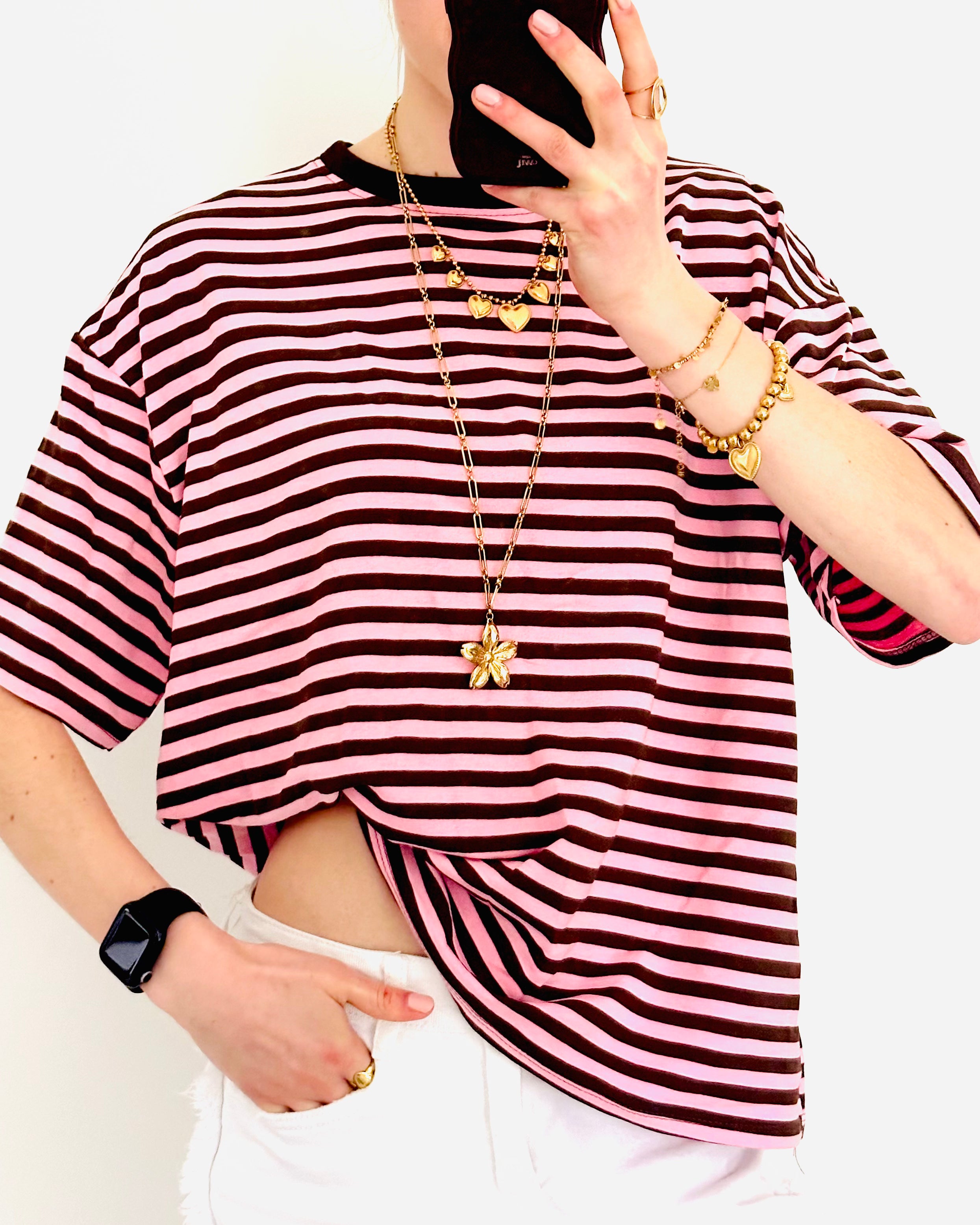 Casual stripe shortsleeve brown pink