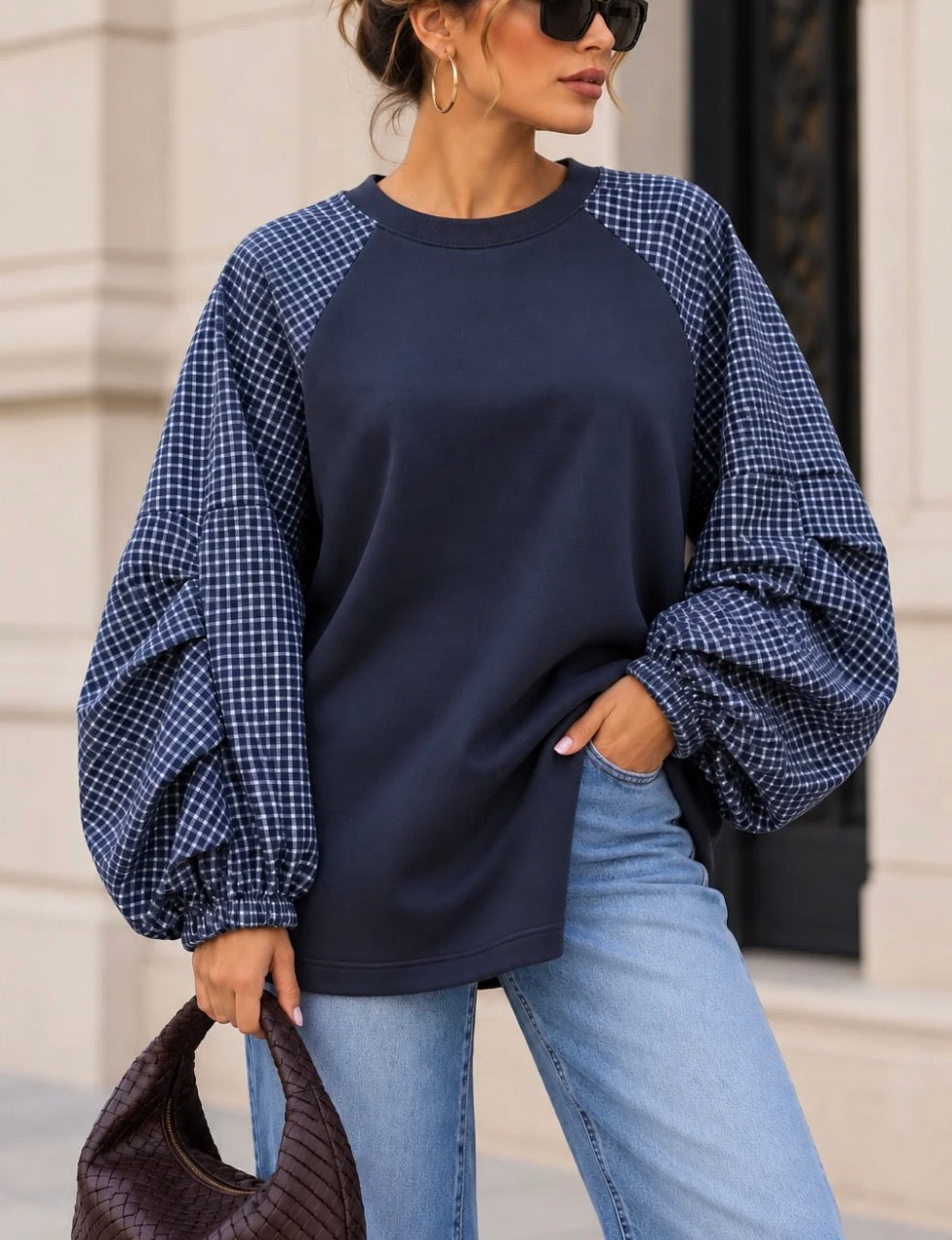 Bella Checkered sweatshirt navy pre order