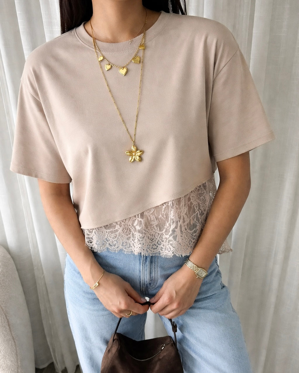 Lace shortsleeve beige